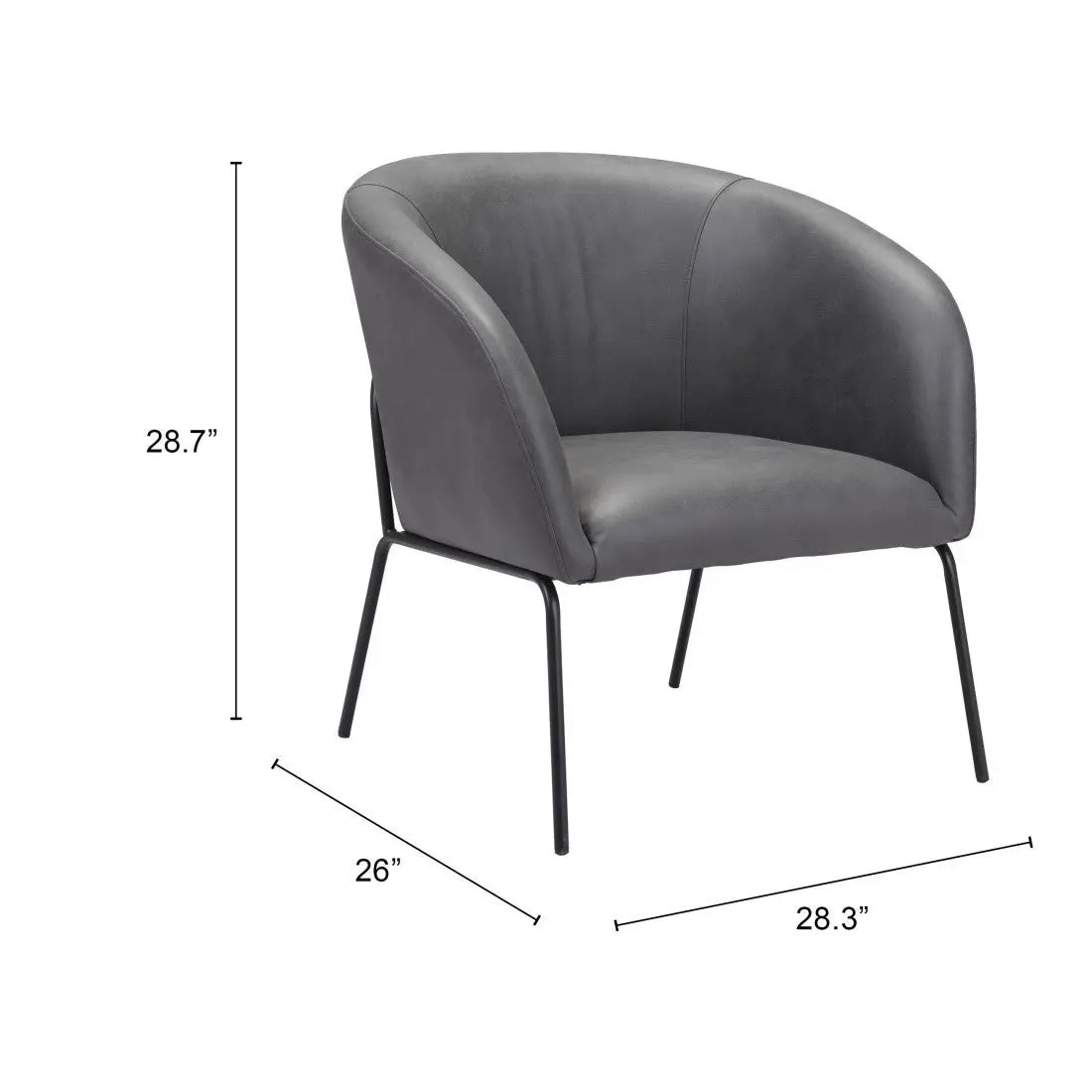 28" Gray And Black Faux Leather And Upholstered Club Chair Homeroots Living Room