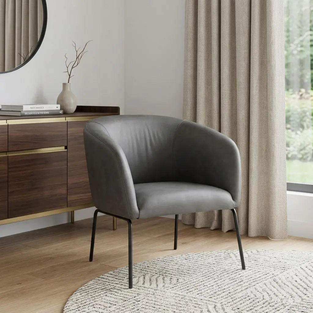 28" Gray And Black Faux Leather And Upholstered Club Chair Homeroots Living Room