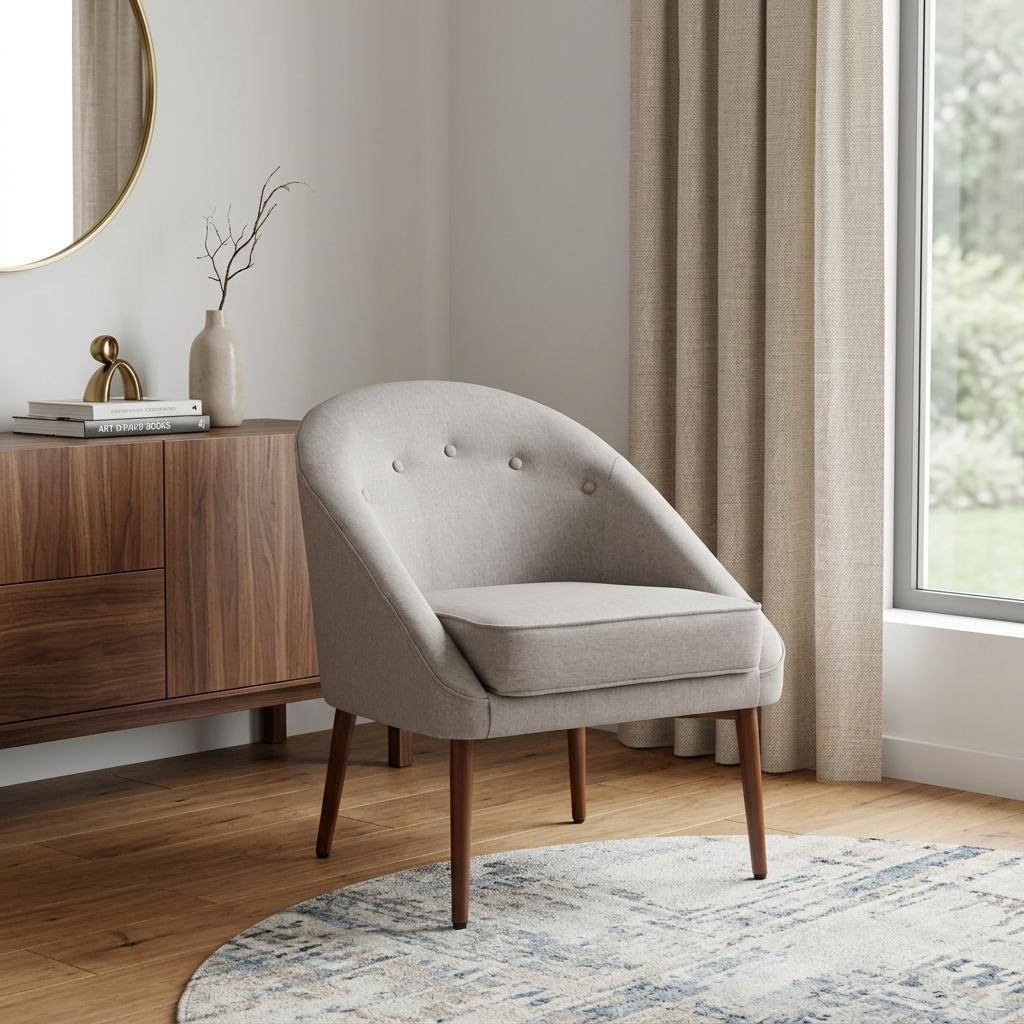 28" Gray And Brown Fabric And Upholstered Tufted Barrel Chair Homeroots Living Room