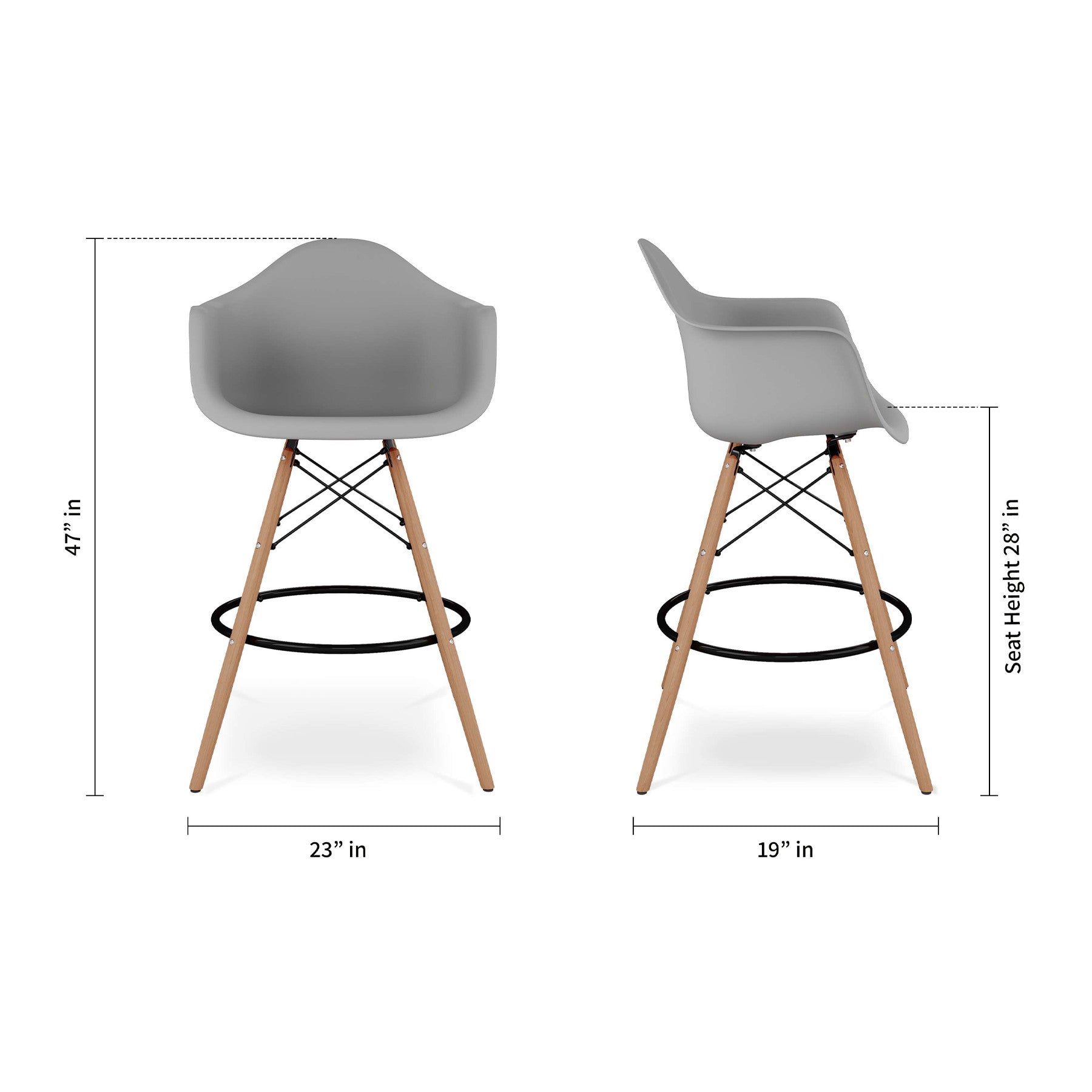28" Gray And Brown Heavy Duty Plastic And Solid Wood Low Back Counter Height Bar Chair Homeroots Living Room