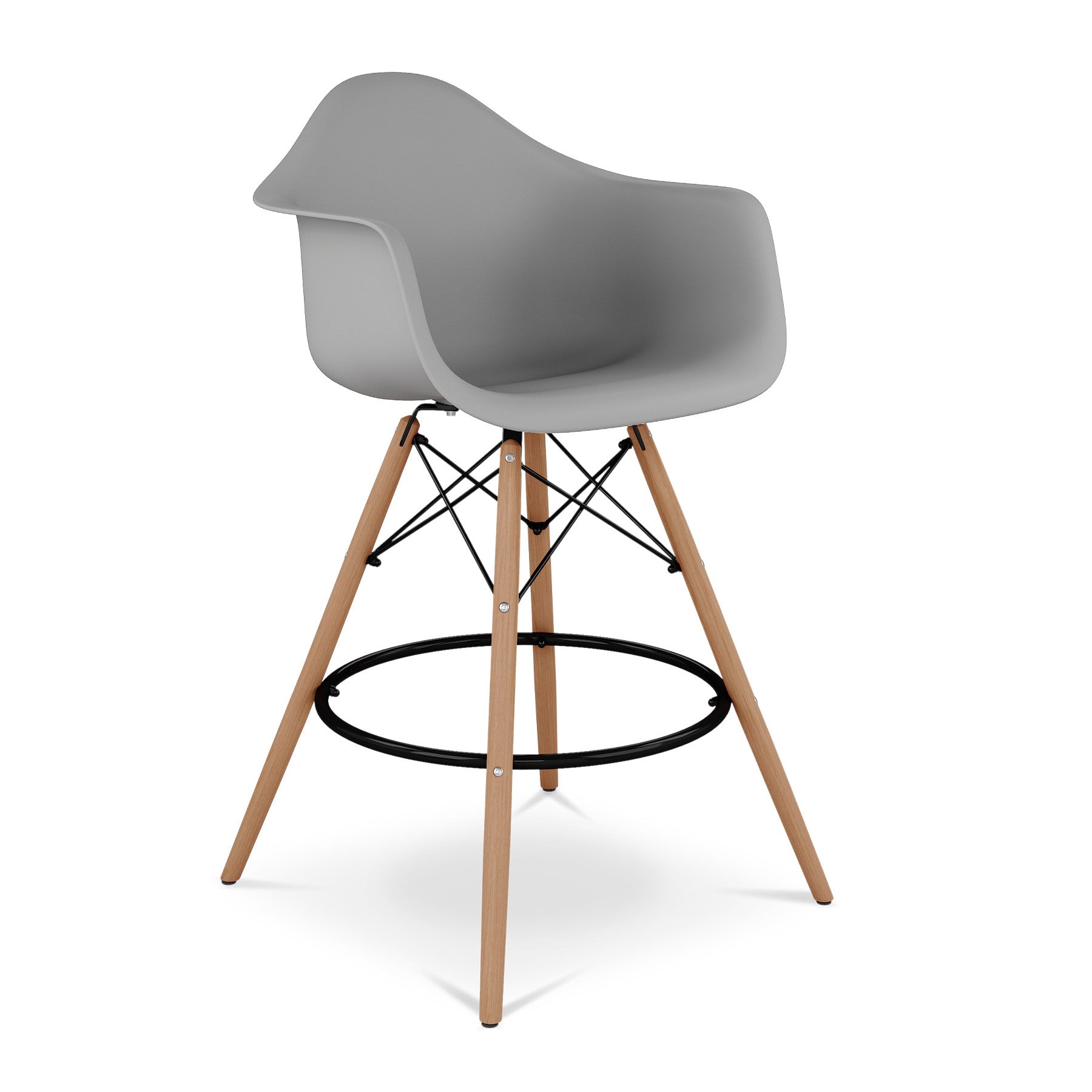 28" Gray And Brown Heavy Duty Plastic And Solid Wood Low Back Counter Height Bar Chair Homeroots Living Room