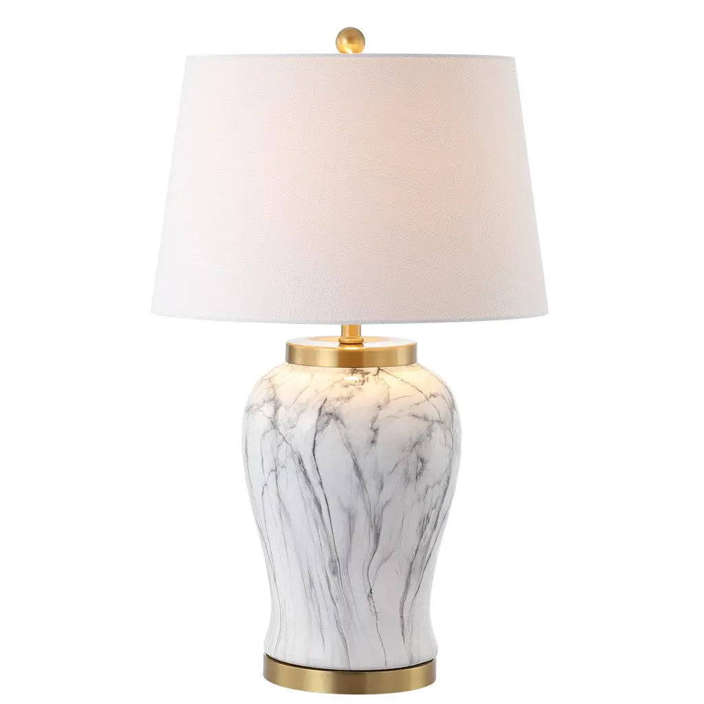 28" Gray White And Gold Urn Table Lamp With Empire Shade Homeroots Lighting