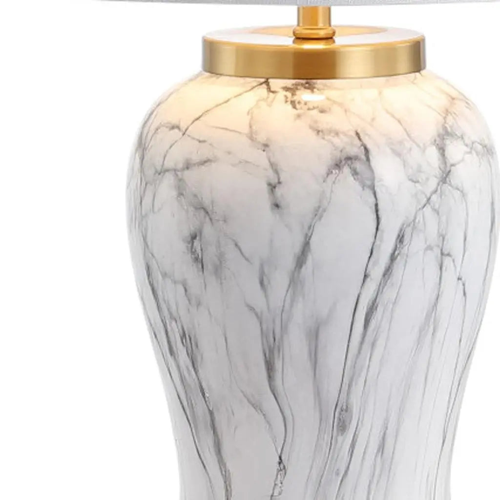 28" Gray White And Gold Urn Table Lamp With Empire Shade Homeroots Lighting