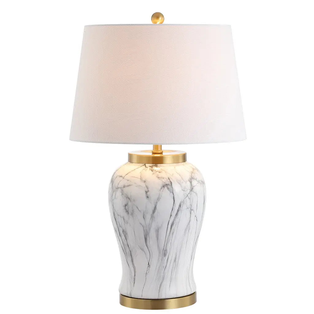 28" Gray White And Gold Urn Table Lamp With Empire Shade Homeroots Lighting