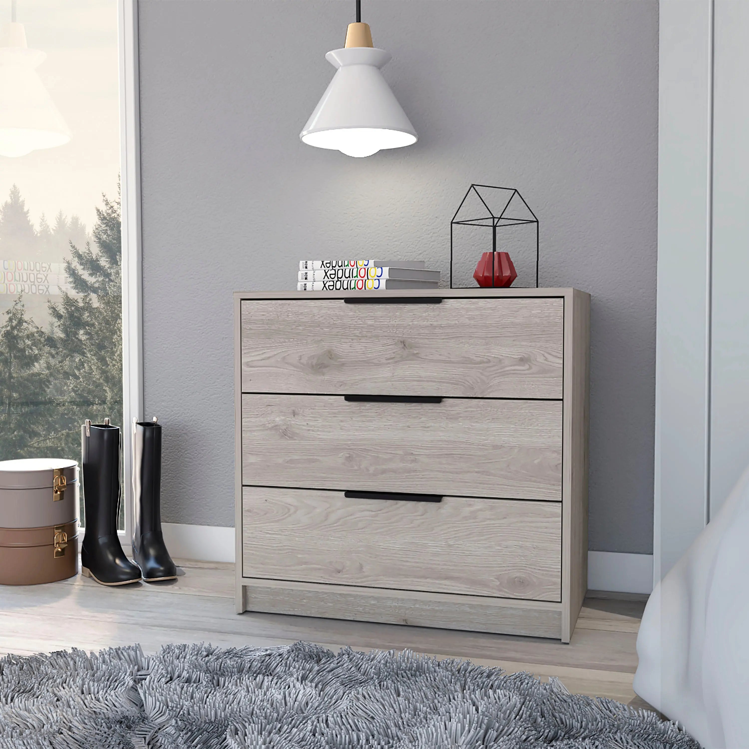 28" Light Gray Three Drawer Dresser Homeroots Bed & Bath