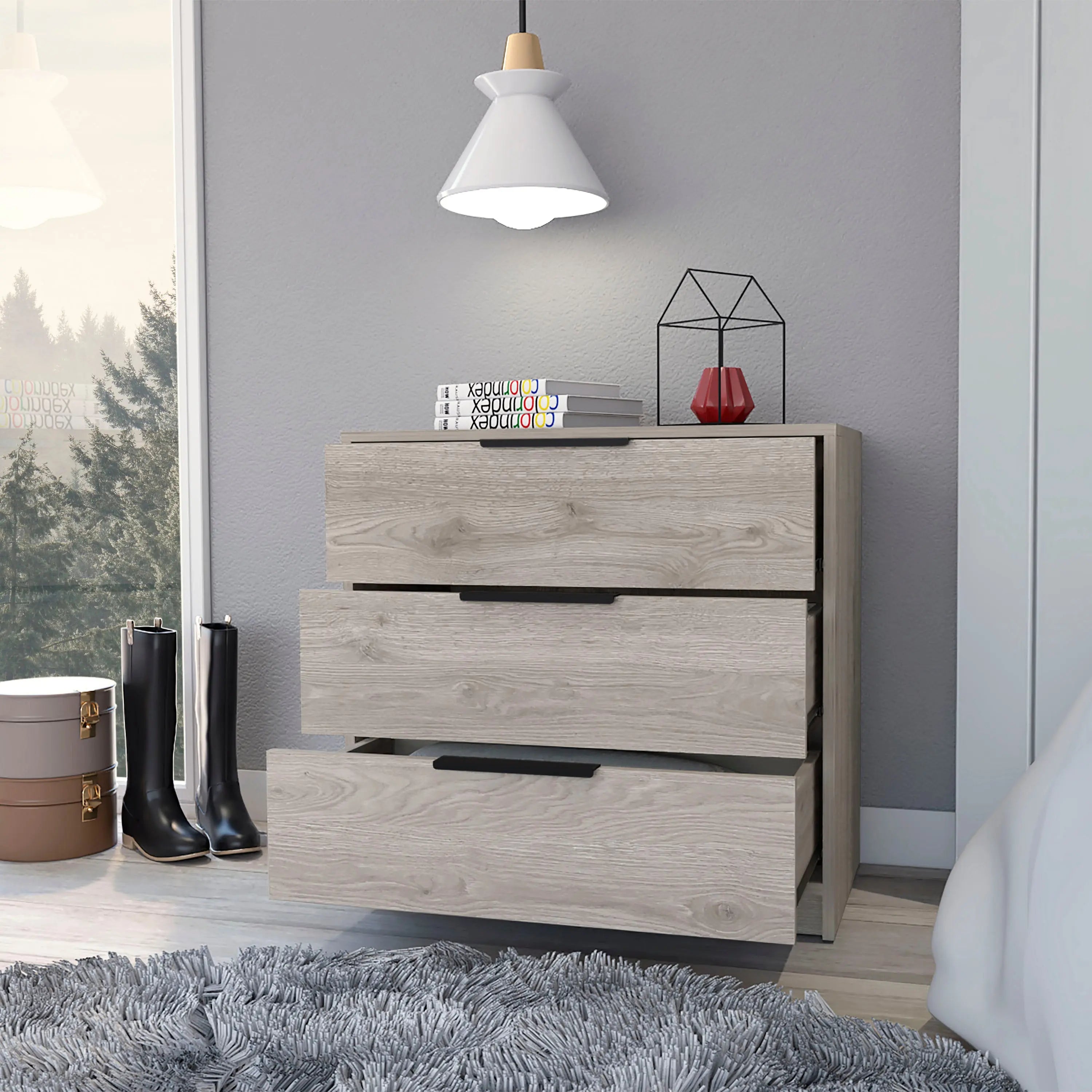 28" Light Gray Three Drawer Dresser Homeroots Bed & Bath