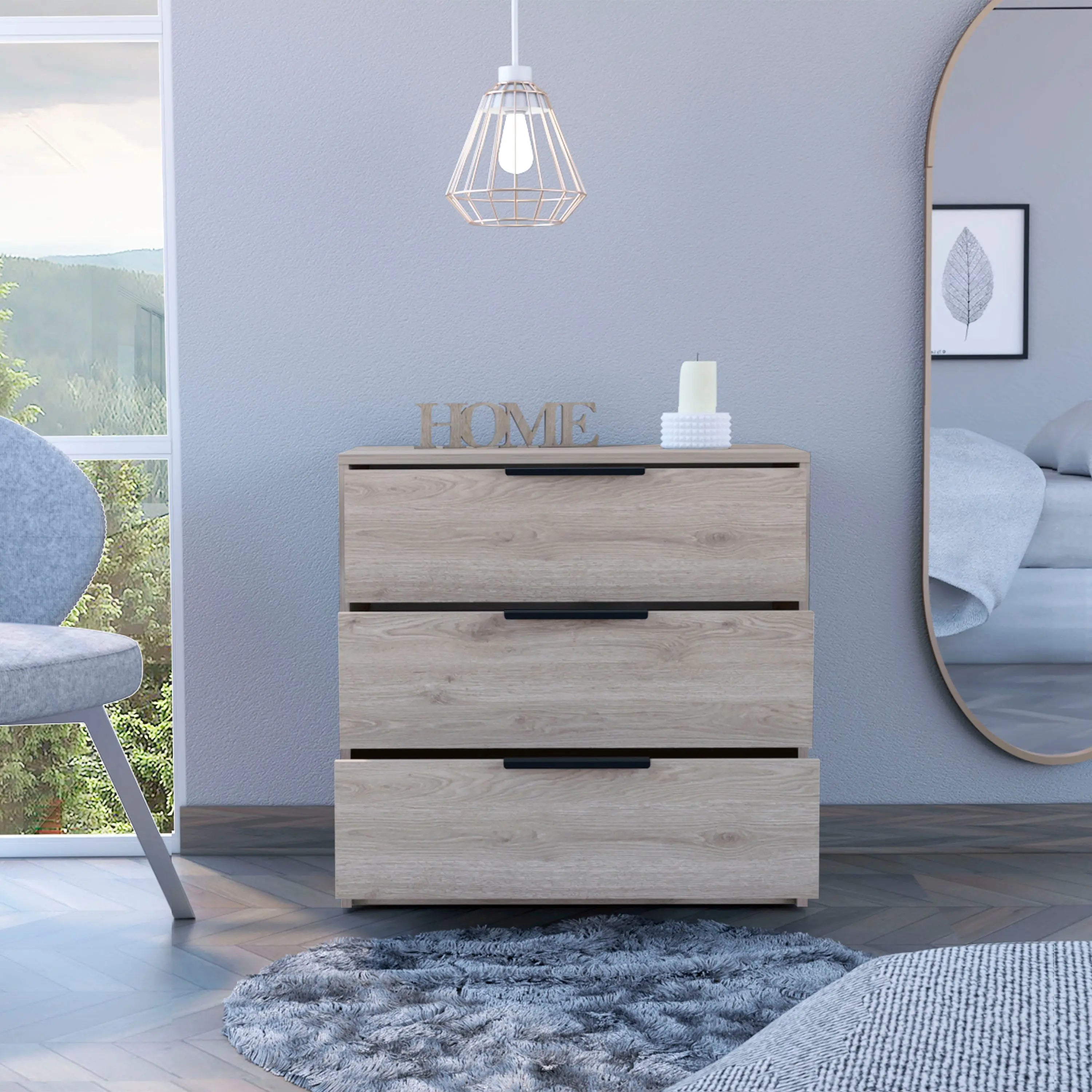 28" Light Gray Wood Three Drawer Dresser Homeroots Bed & Bath
