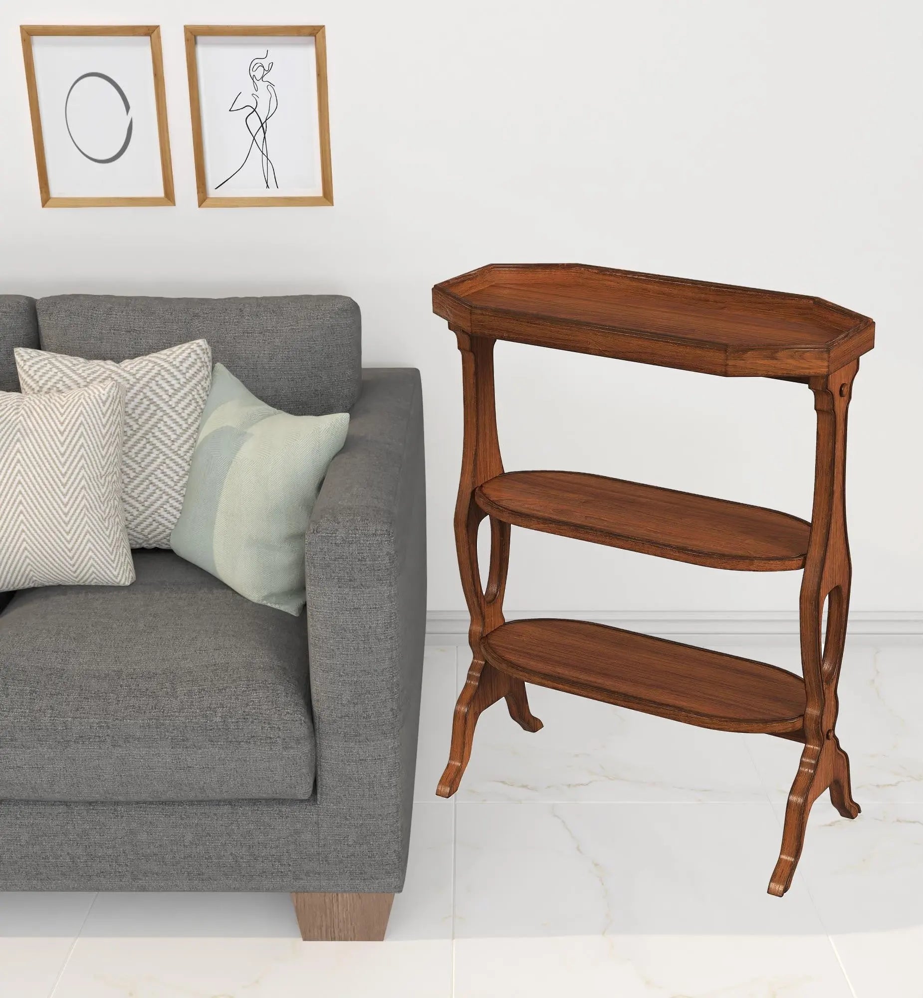 28" Medium Brown Manufactured Wood Octagon End Table With Two Shelves Homeroots Living Room