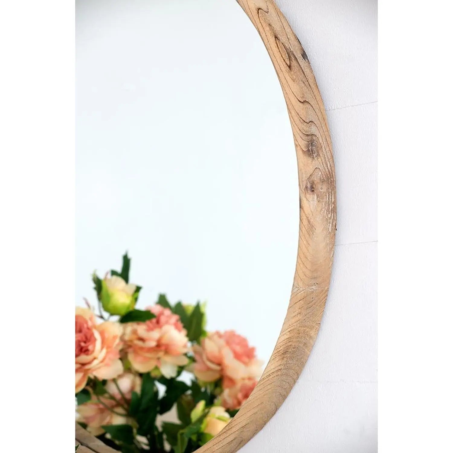 28" Natural Rustic Brown Wood Frame Round Wall Mounted Accent Mirror Homeroots Bed & Bath