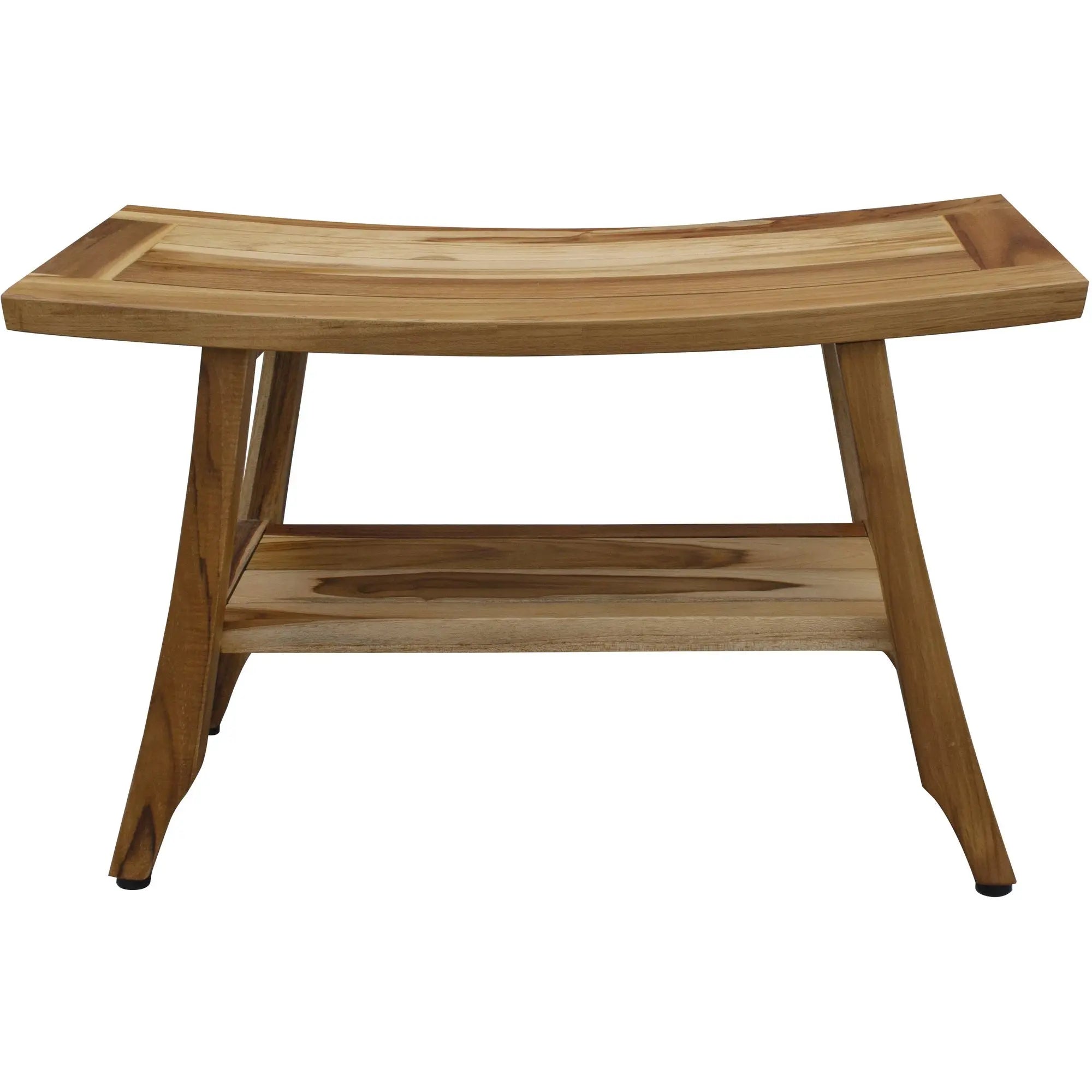 28" Natural Solid Teak Rectangular Shower Bench With Shelf Homeroots Bed & Bath