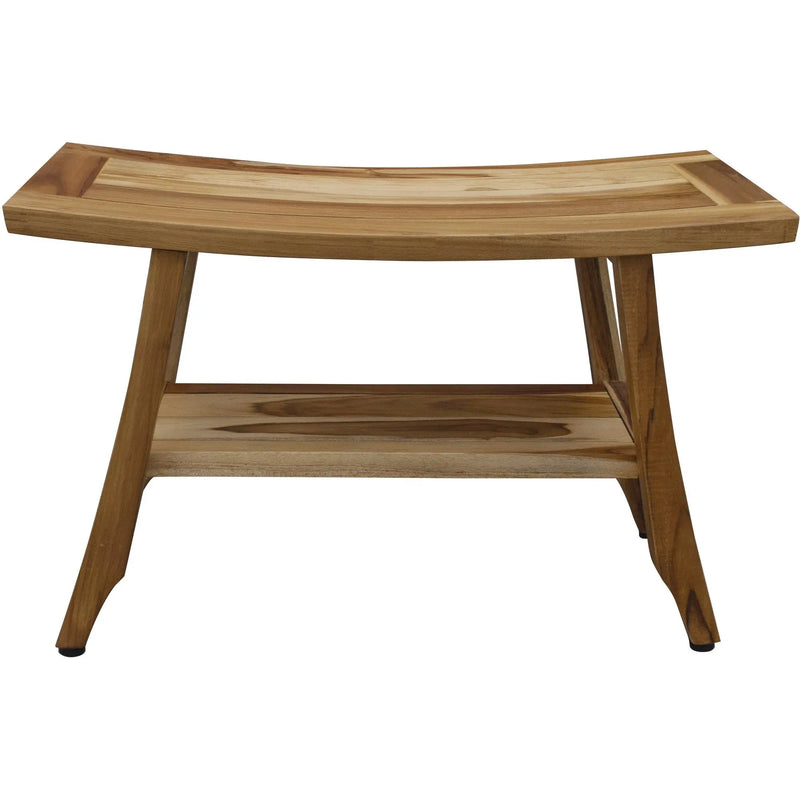 28" Natural Solid Teak Rectangular Shower Bench With Shelf Homeroots Bed & Bath