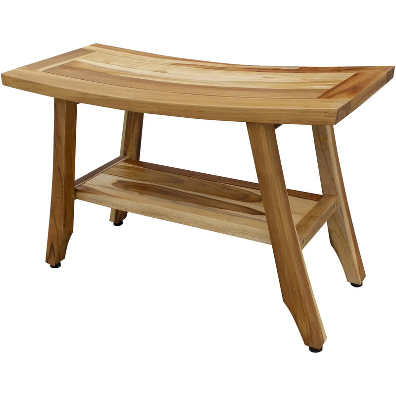 28" Natural Solid Teak Rectangular Shower Bench With Shelf Homeroots Bed & Bath