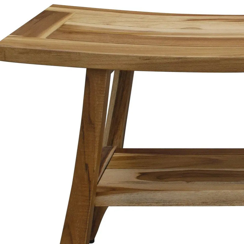 28" Natural Solid Teak Rectangular Shower Bench With Shelf Homeroots Bed & Bath