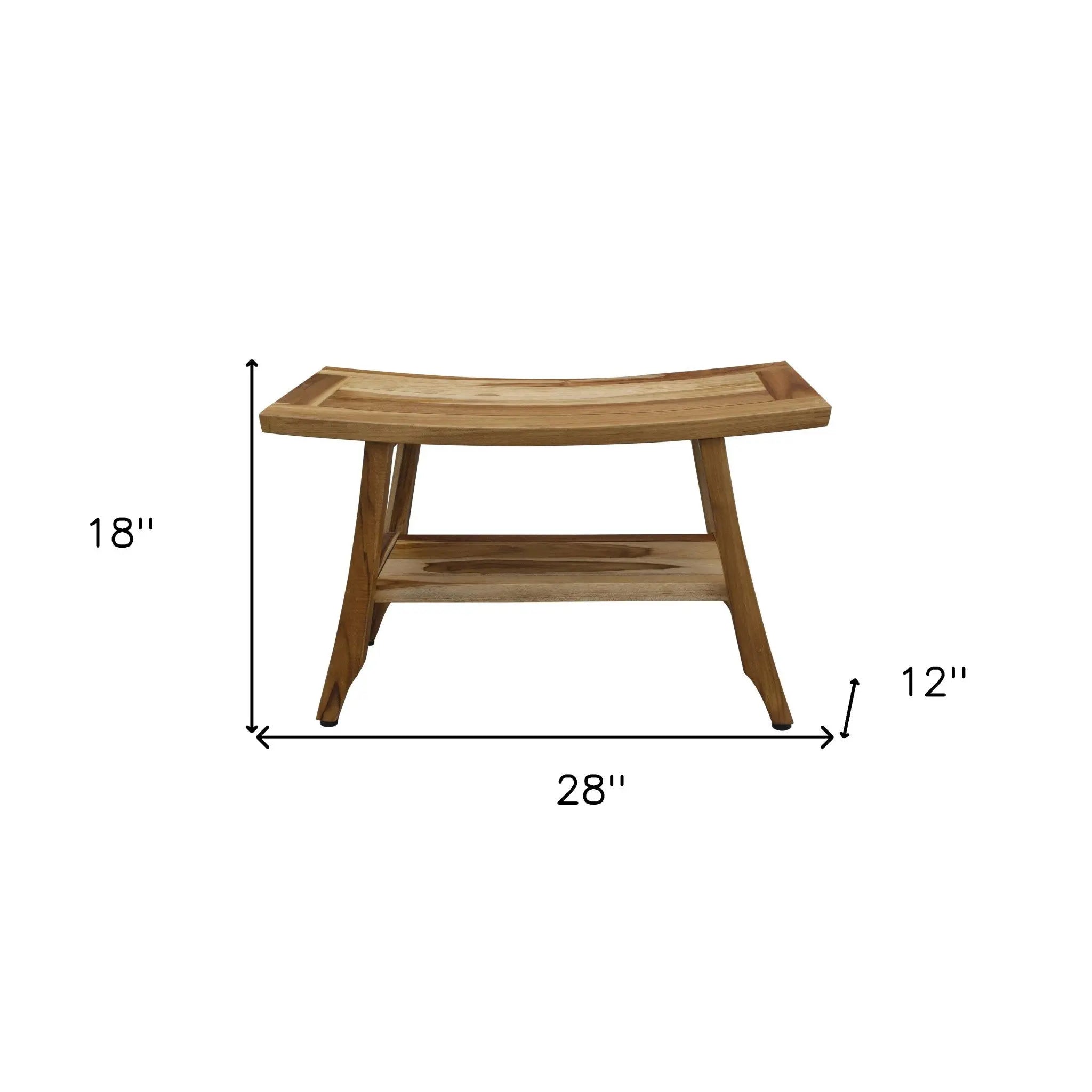 28" Natural Solid Teak Rectangular Shower Bench With Shelf Homeroots Bed & Bath