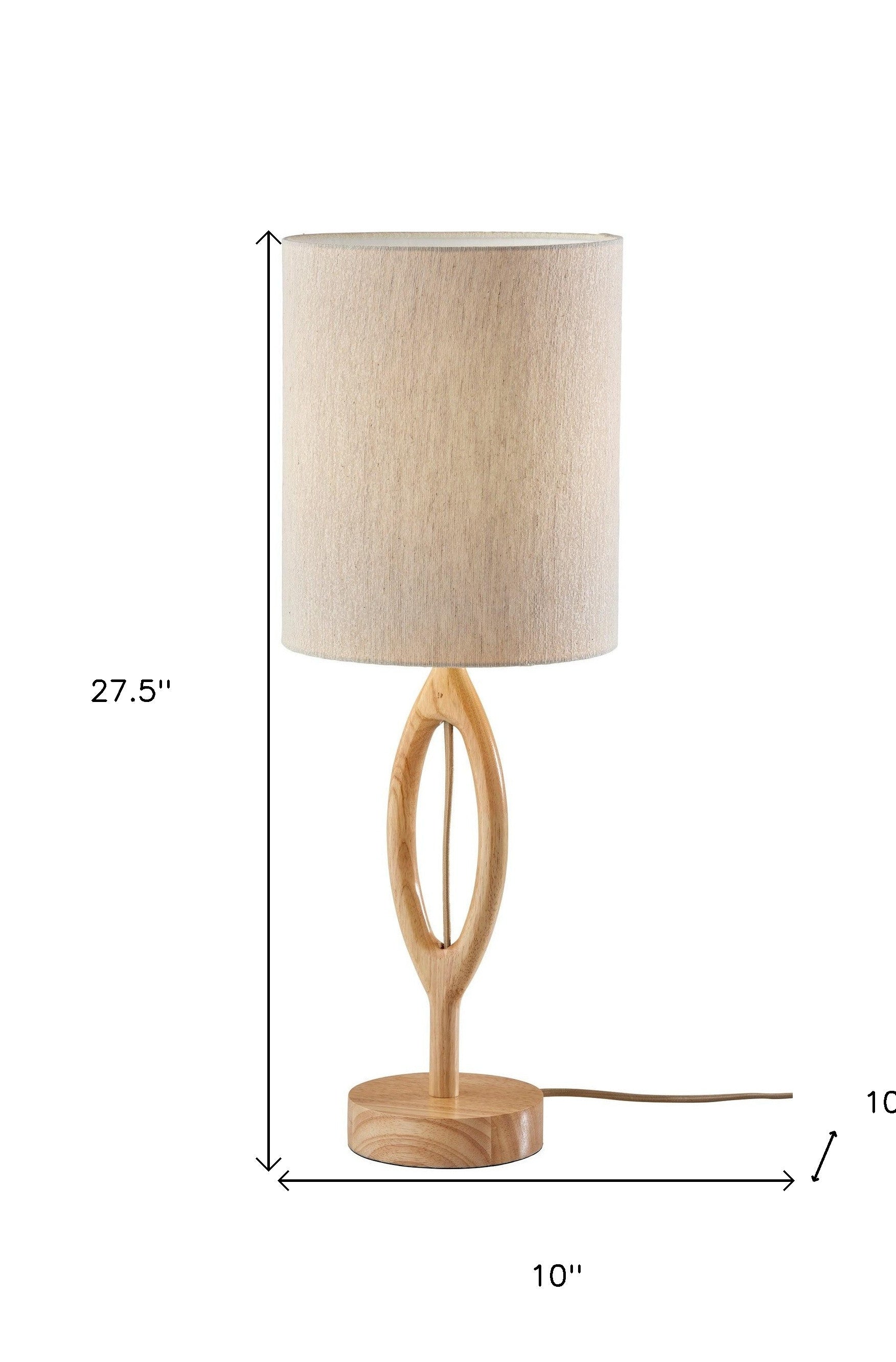 28" Natural Solid Wood Round Table Lamp With Beige Drum Shade - GreatEagleInc