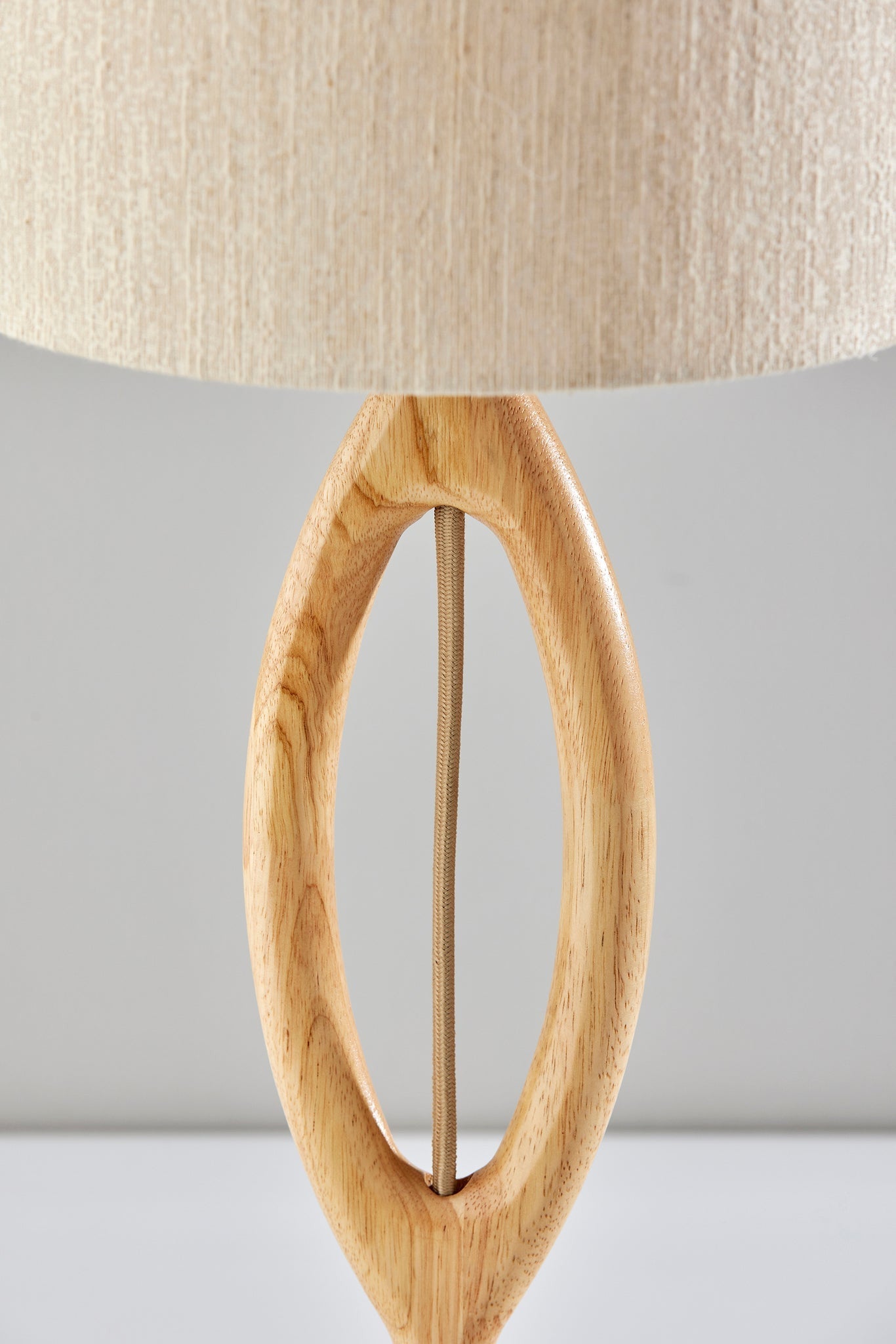 28" Natural Solid Wood Round Table Lamp With Beige Drum Shade - GreatEagleInc