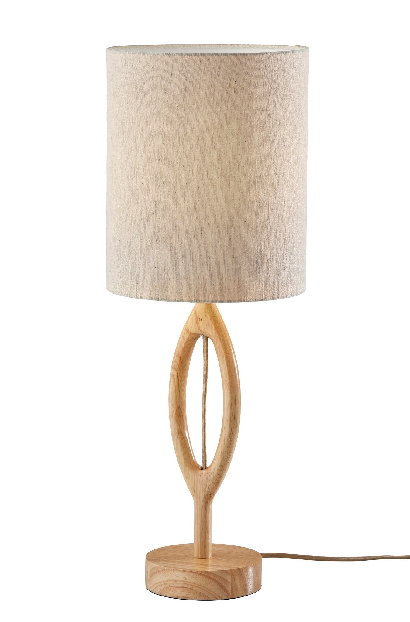 28" Natural Solid Wood Round Table Lamp With Beige Drum Shade - GreatEagleInc