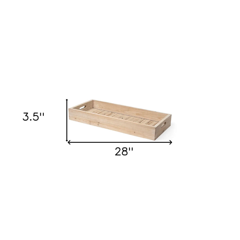 28" Natural Wood Indoor Outdoor Tray With Handles Homeroots Kitchen & Dining