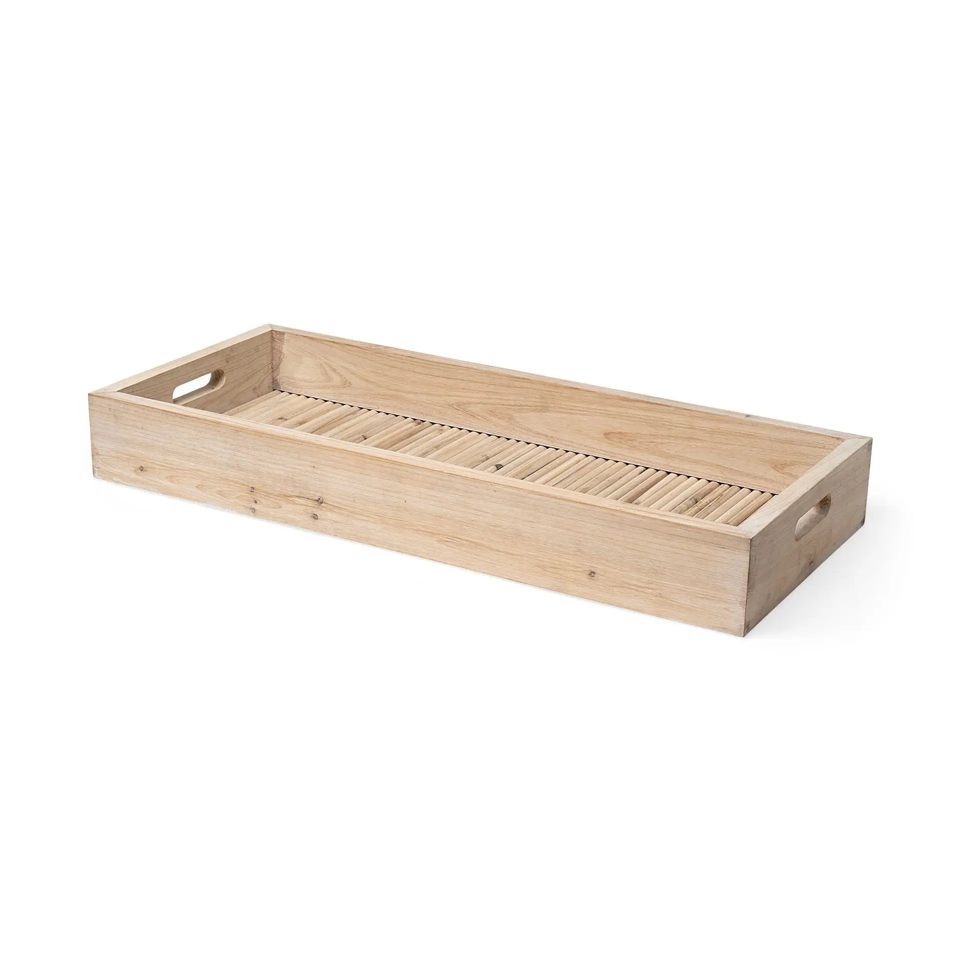 28" Natural Wood Indoor Outdoor Tray With Handles Homeroots Kitchen & Dining