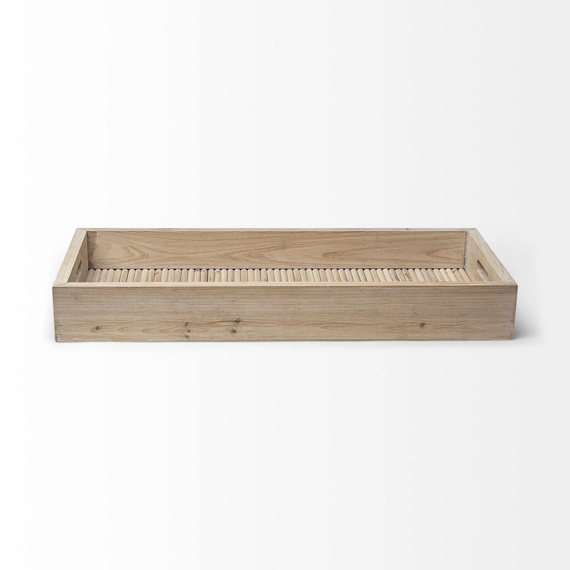 28" Natural Wood Indoor Outdoor Tray With Handles Homeroots Kitchen & Dining