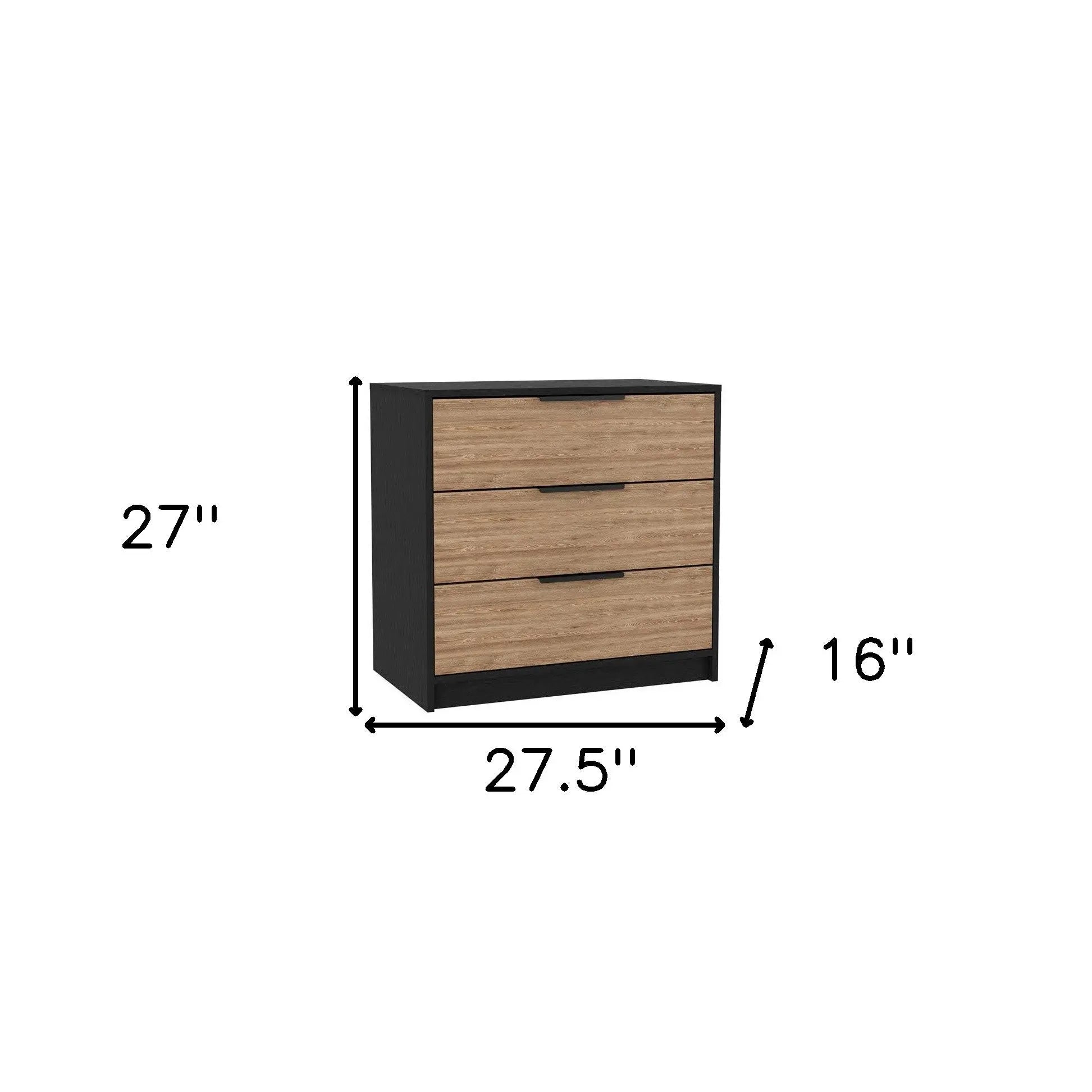 28" Natural and Black Three Drawer Dresser Homeroots Bed & Bath