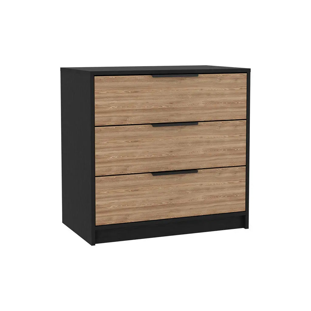 28" Natural and Black Three Drawer Dresser Homeroots Bed & Bath