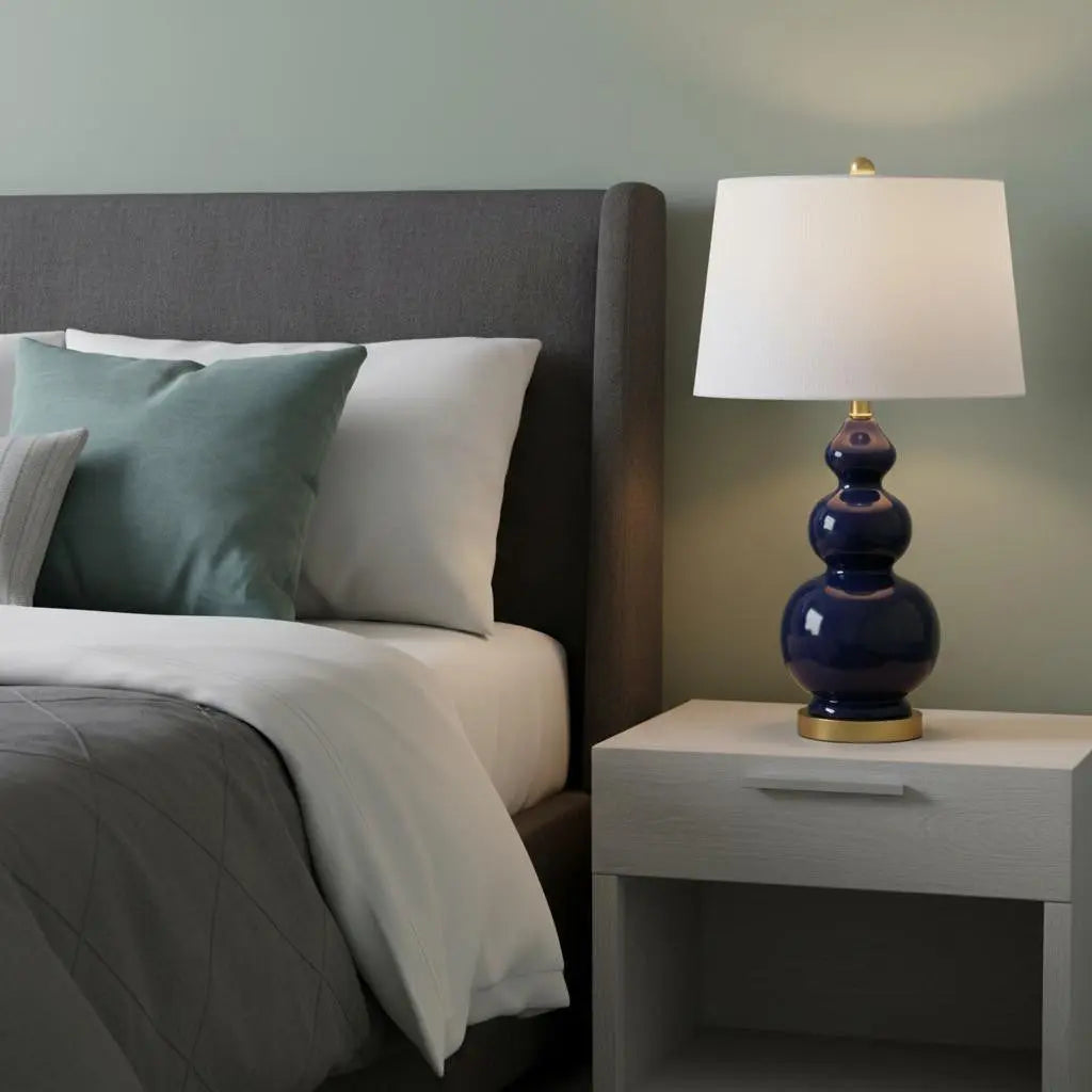 28" Navy Blue And Gold Novelty Table Lamp With Empire Shade Homeroots Lighting