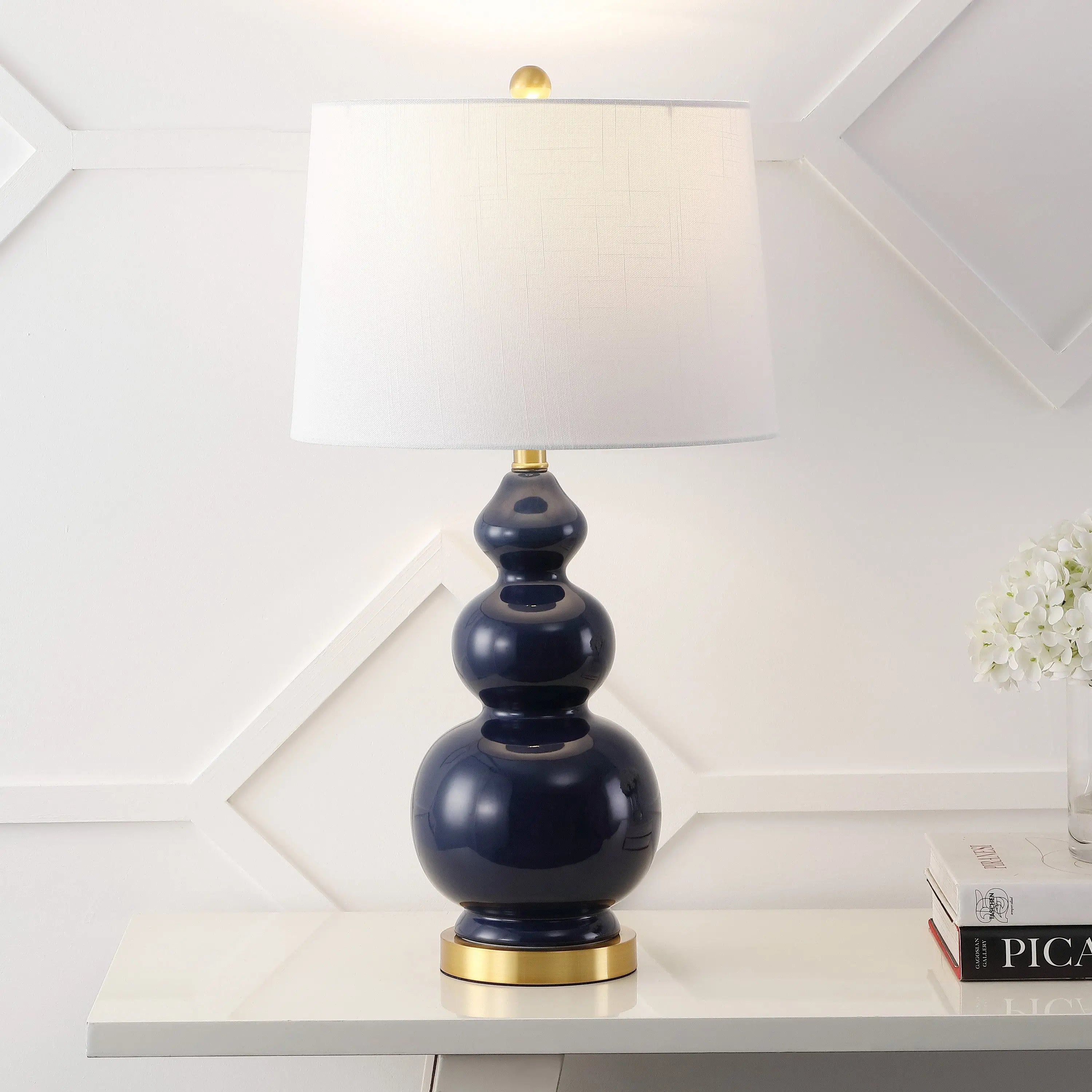 28" Navy Blue And Gold Novelty Table Lamp With Empire Shade Homeroots Lighting