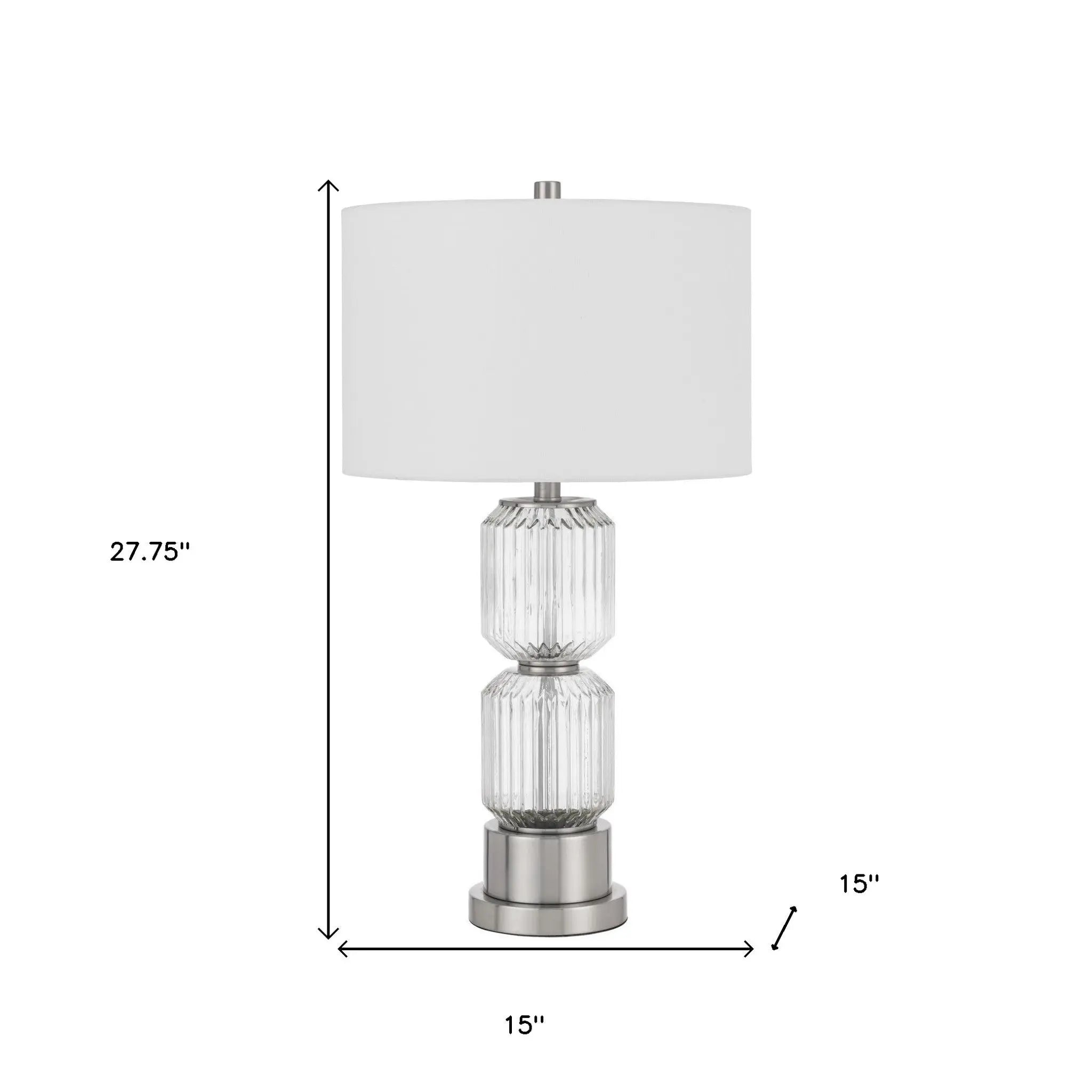 28" Nickel Metal Table Lamp With White Drum Shade Homeroots Lighting