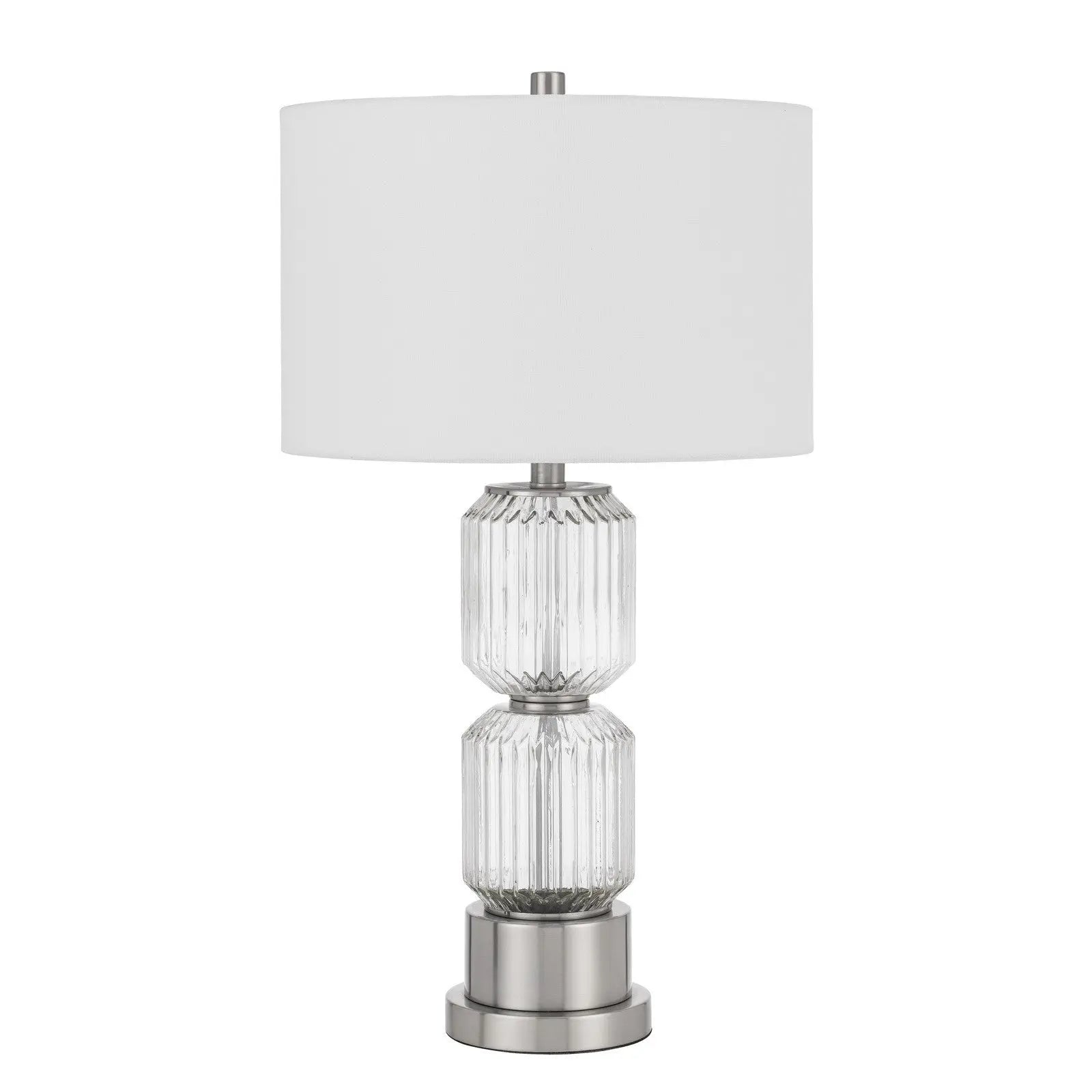 28" Nickel Metal Table Lamp With White Drum Shade Homeroots Lighting