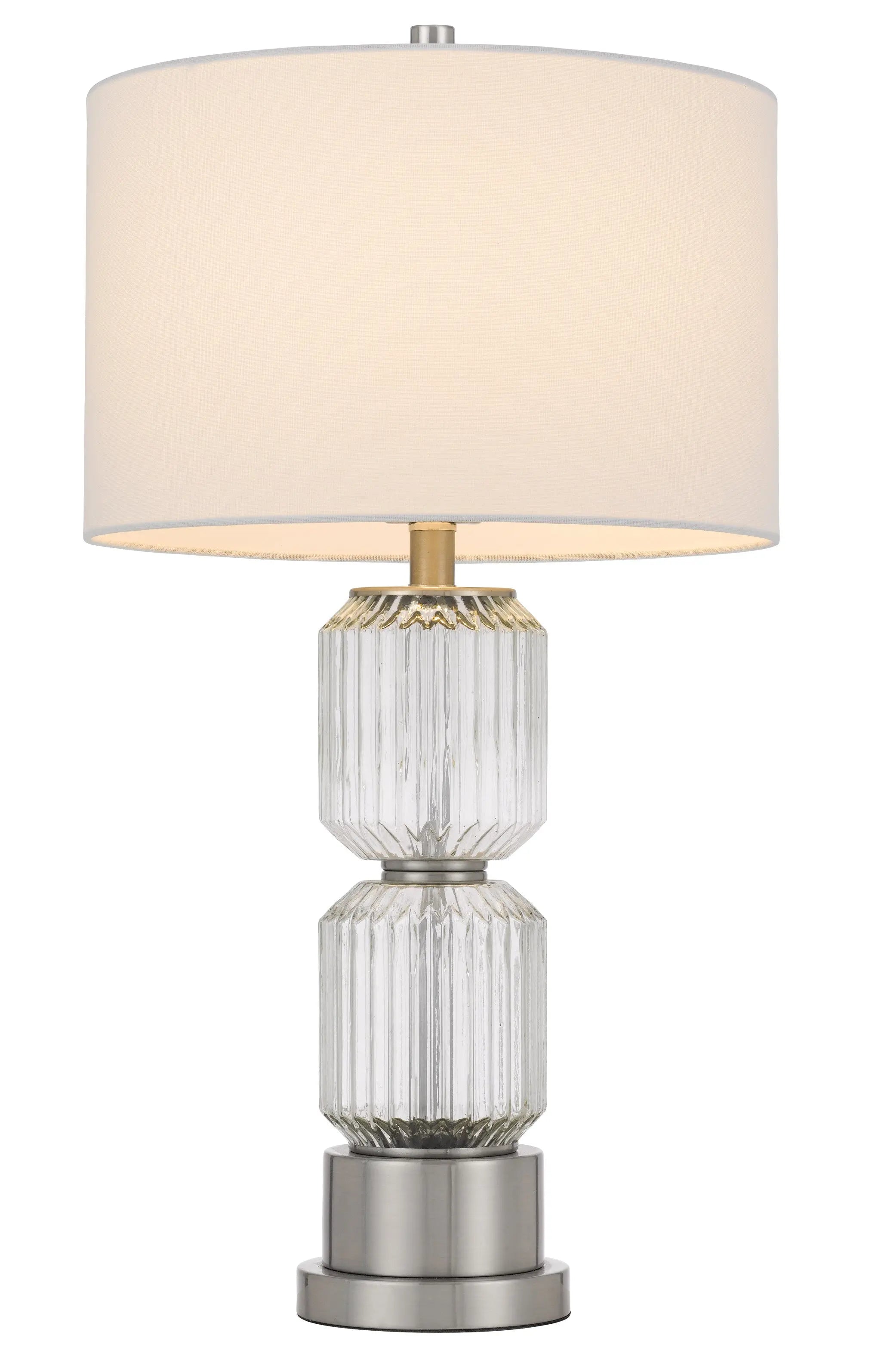 28" Nickel Metal Table Lamp With White Drum Shade Homeroots Lighting