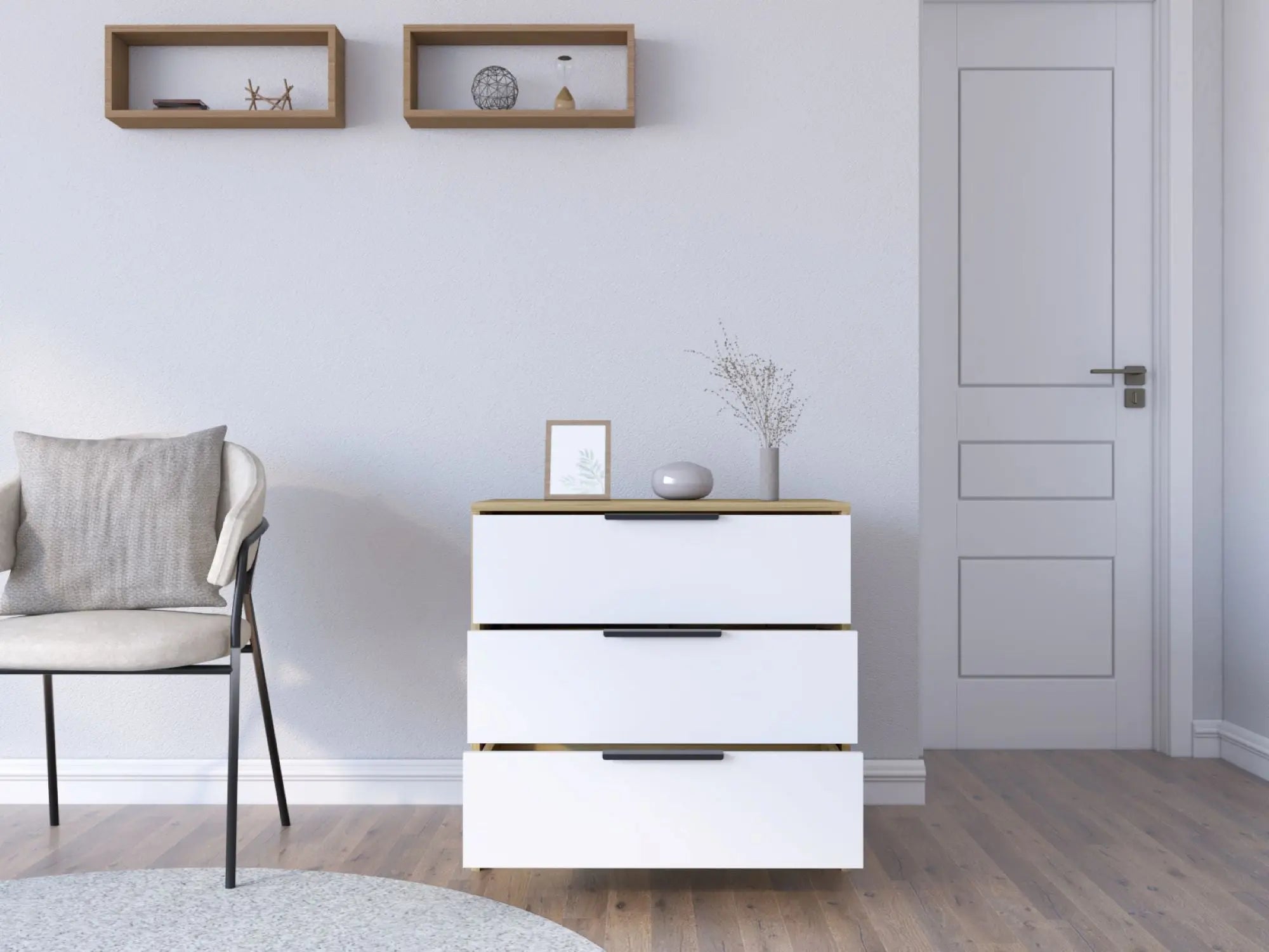 28" Oak And White Wood Three Drawer Dresser Homeroots Bed & Bath