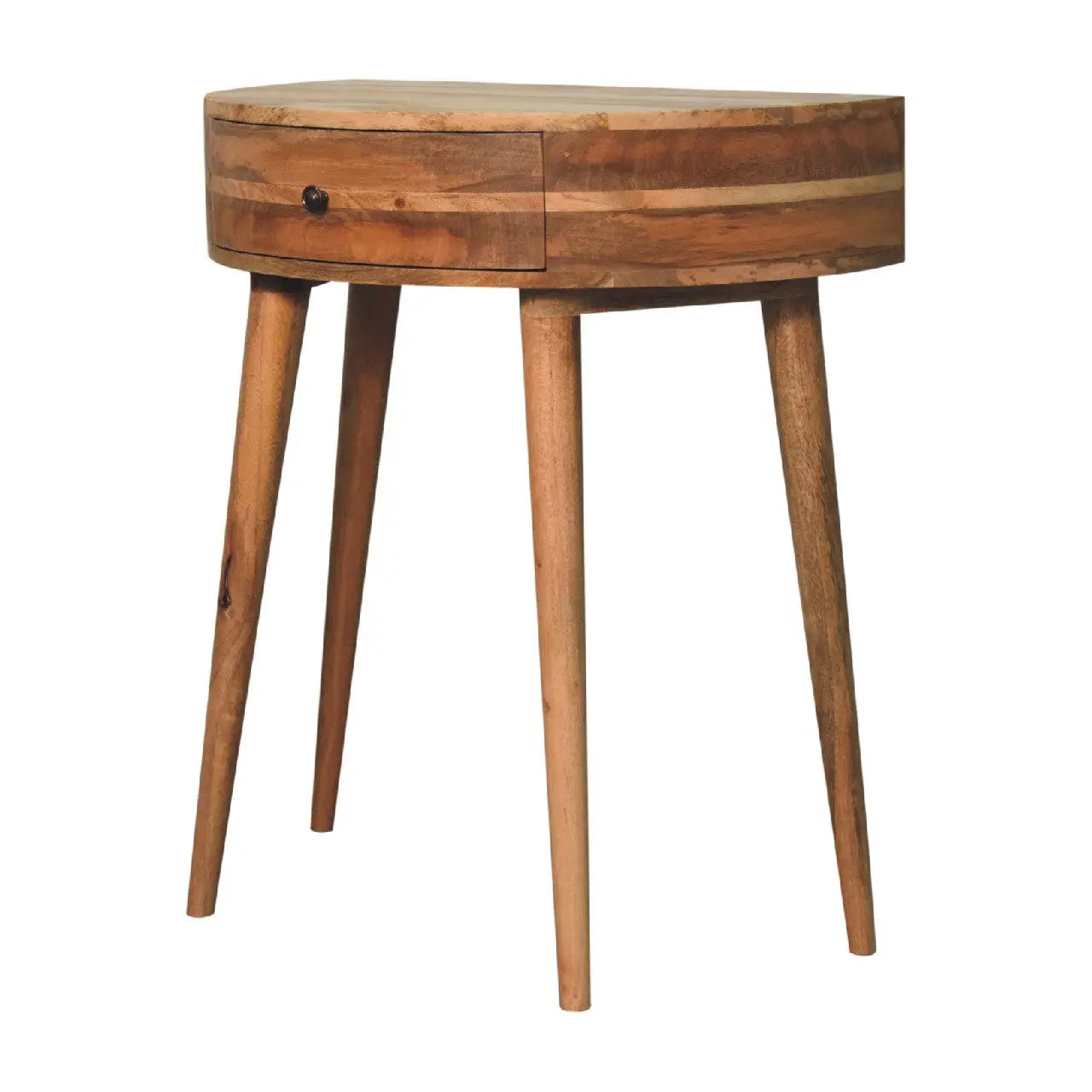 28" Oak and Natural Solid Wood Half Moon Console Table With Drawer Homeroots Living Room