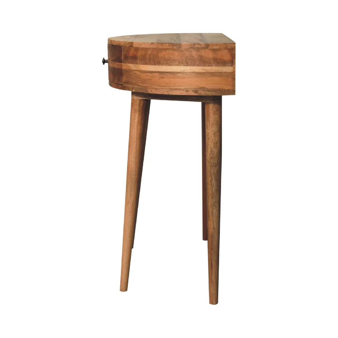28" Oak and Natural Solid Wood Half Moon Console Table With Drawer Homeroots Living Room