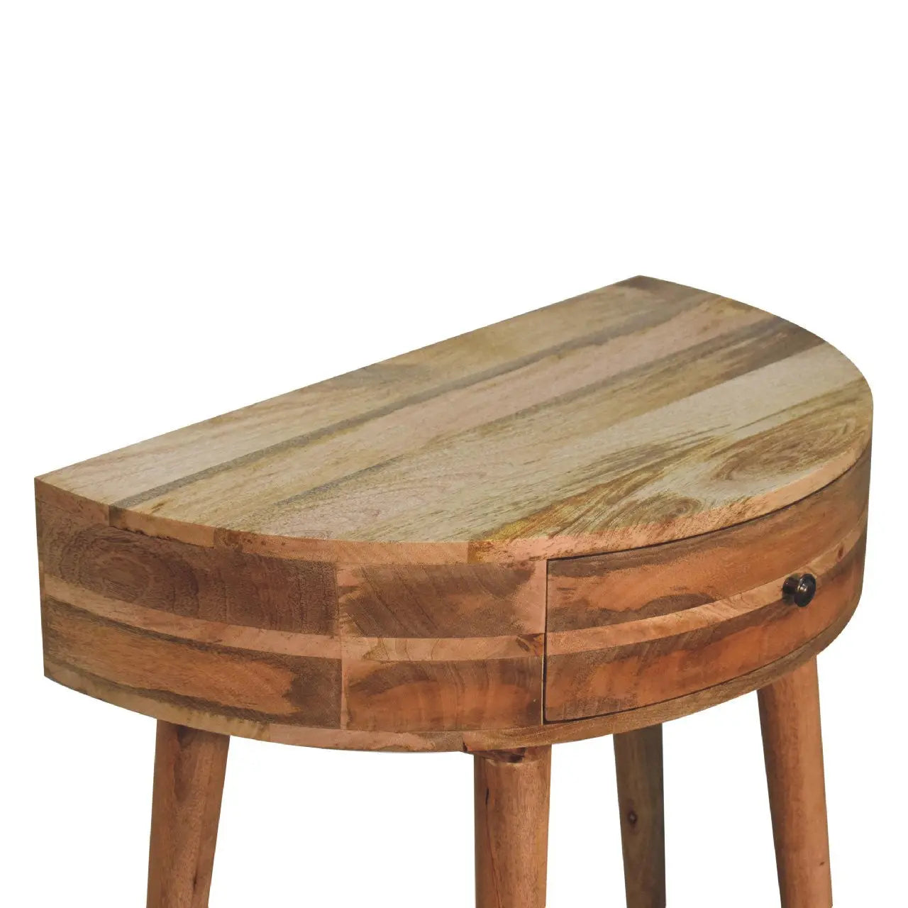28" Oak and Natural Solid Wood Half Moon Console Table With Drawer Homeroots Living Room