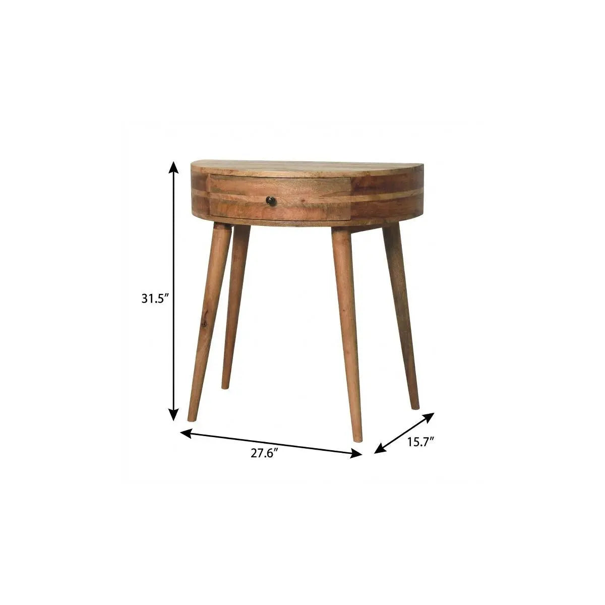 28" Oak and Natural Solid Wood Half Moon Console Table With Drawer Homeroots Living Room