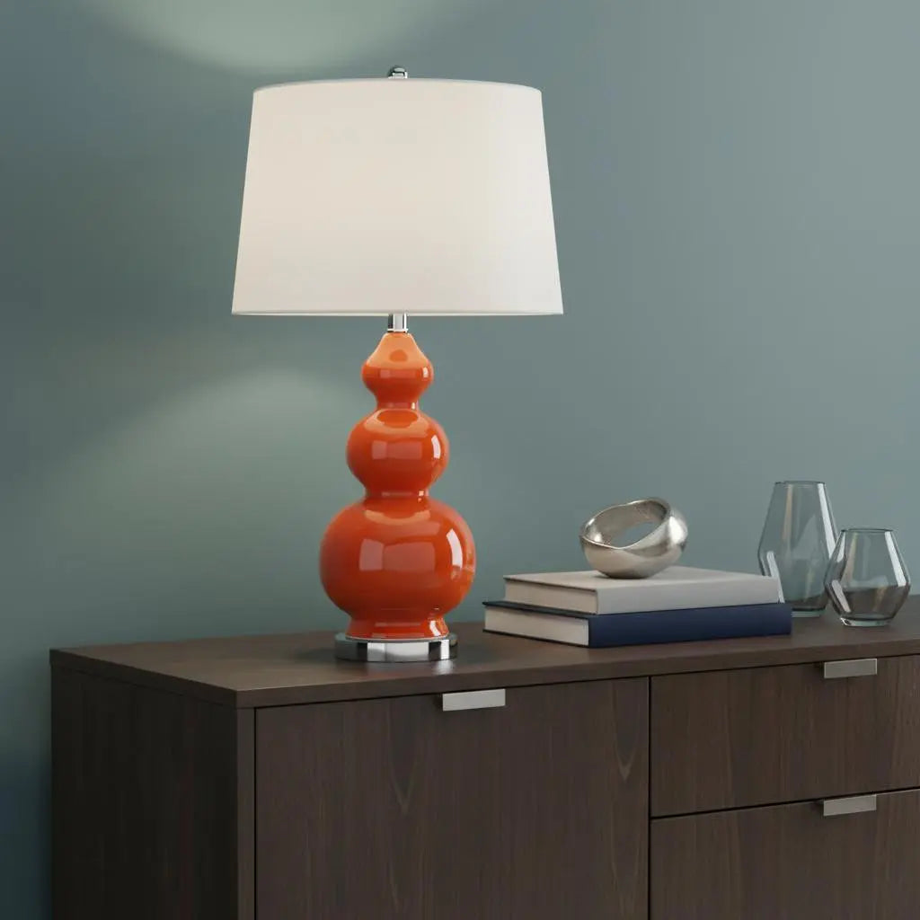 28" Orange And Silver Novelty Table Lamp With Drum Shade Homeroots Lighting