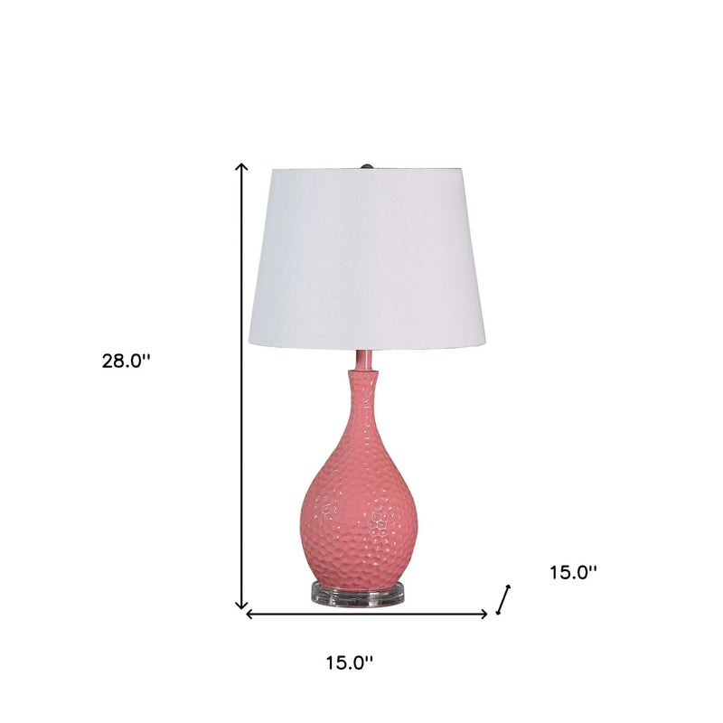 28" Pink Hammered Urn Table Lamp With White Tapered Drum Shade Homeroots Lighting