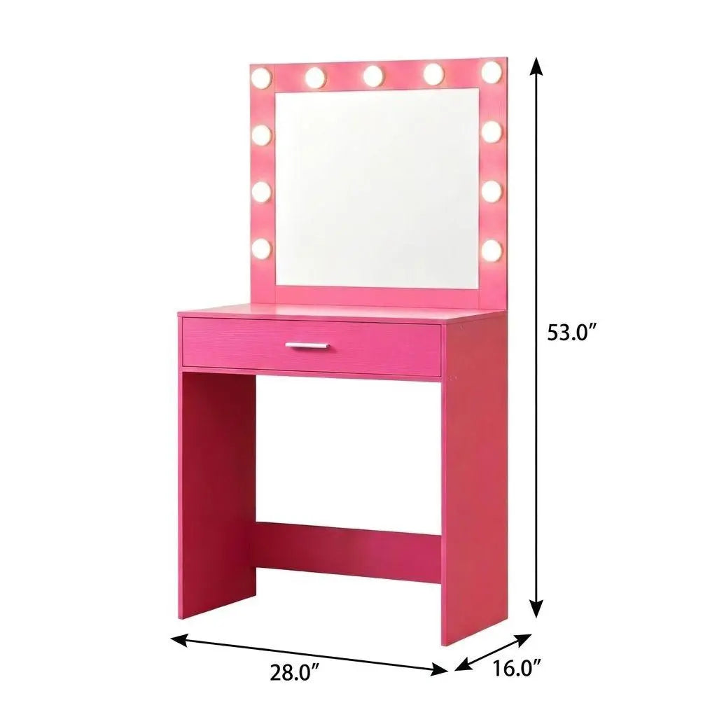 28" Pink Wood Mirrored Vanity Table Homeroots Living Room