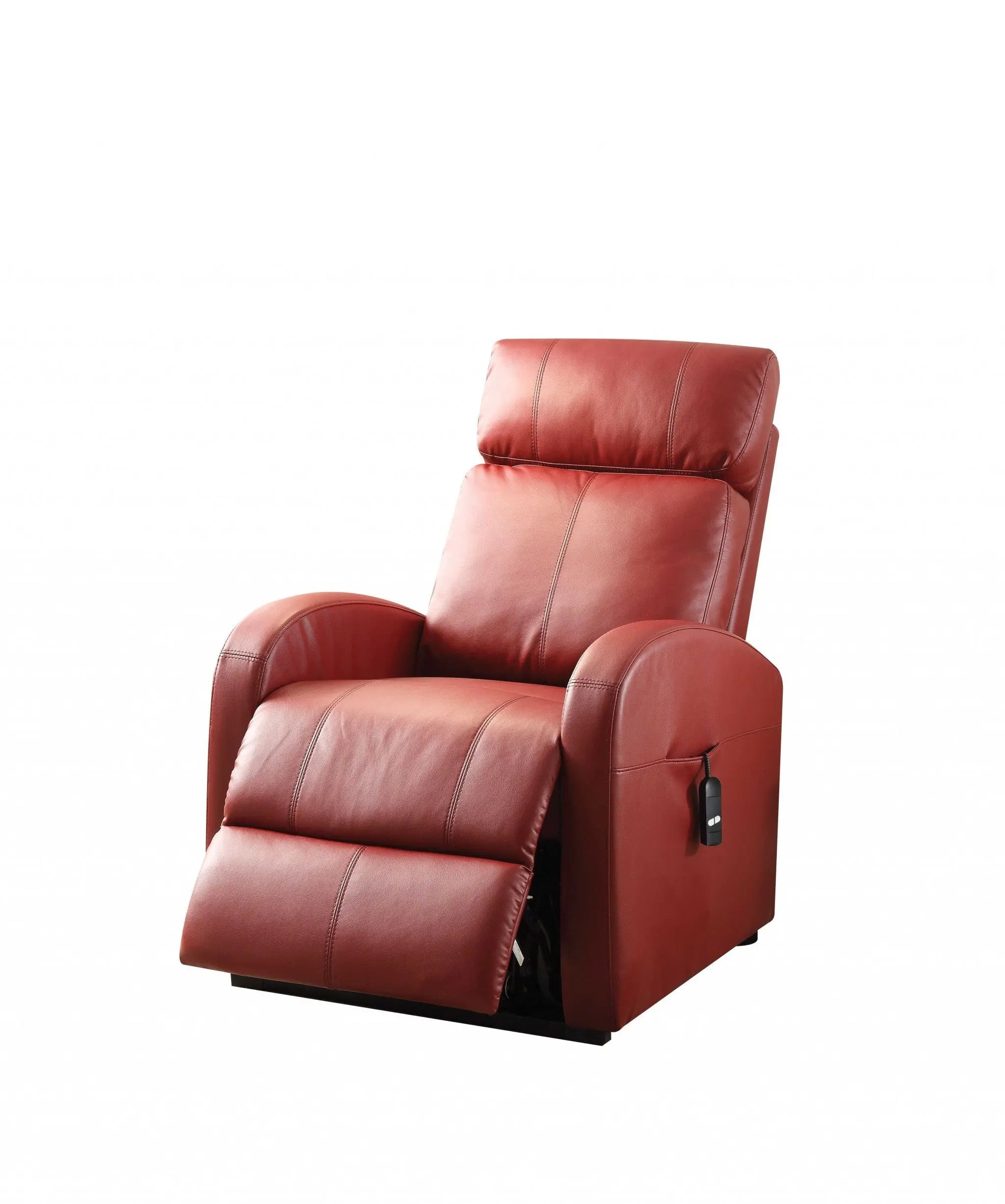 28" Red Tufted Faux Leather Power Lift Assist Recliner Homeroots Living Room