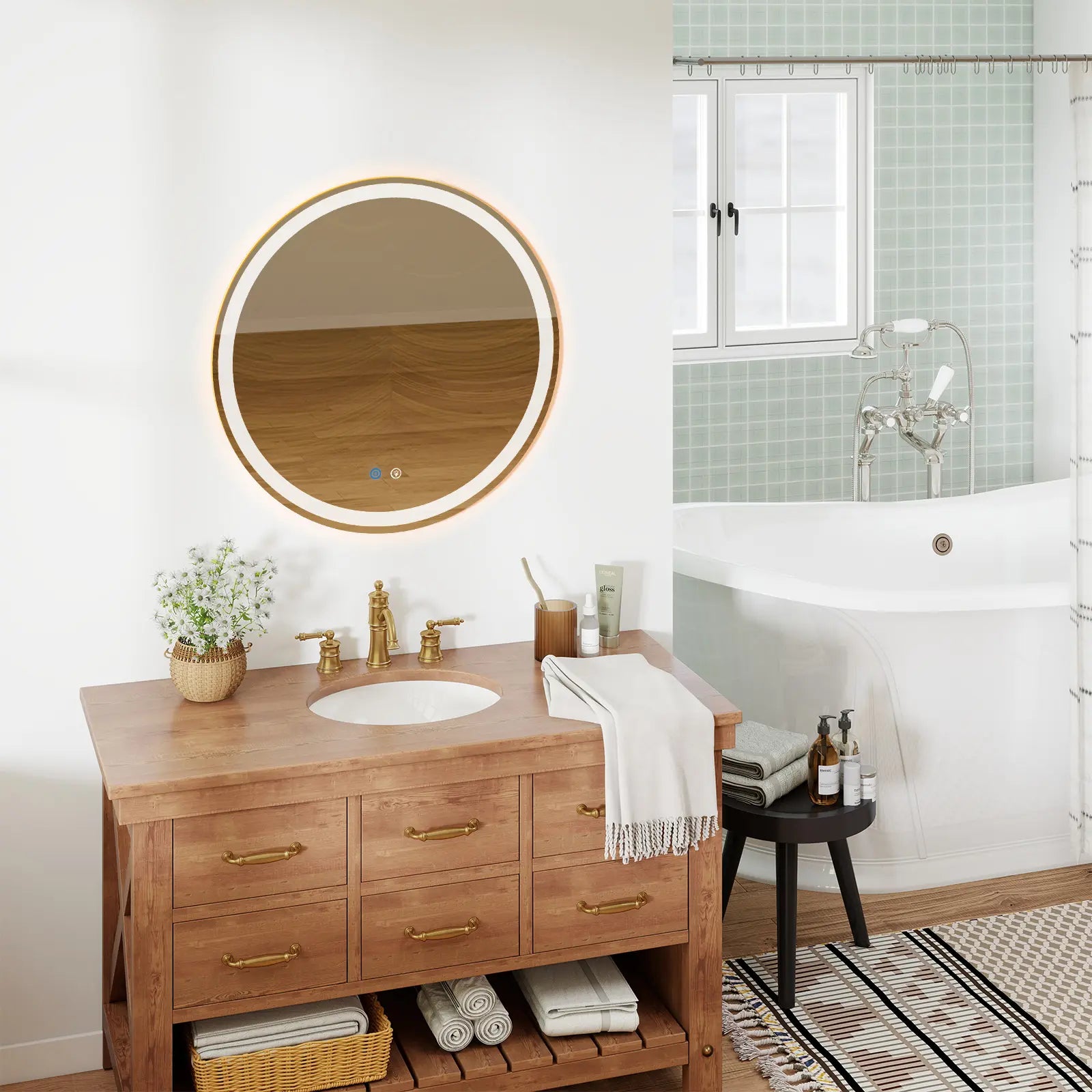 28" Round Lighted Frameless Anti Fog Bathroom Vanity Mirror Homeroots Bed & Bath