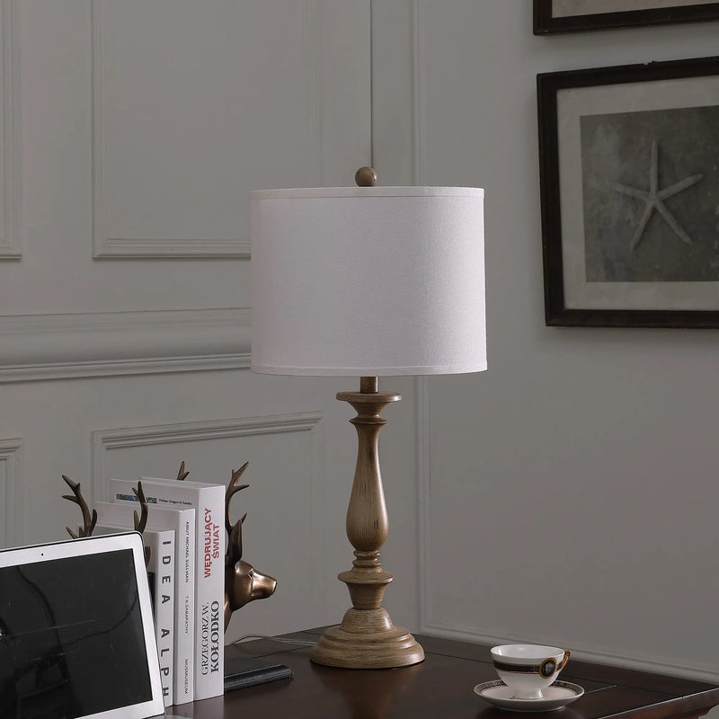 28" Rustic Taupe Cream Candlestick Table Lamp With White Shade Homeroots Lighting