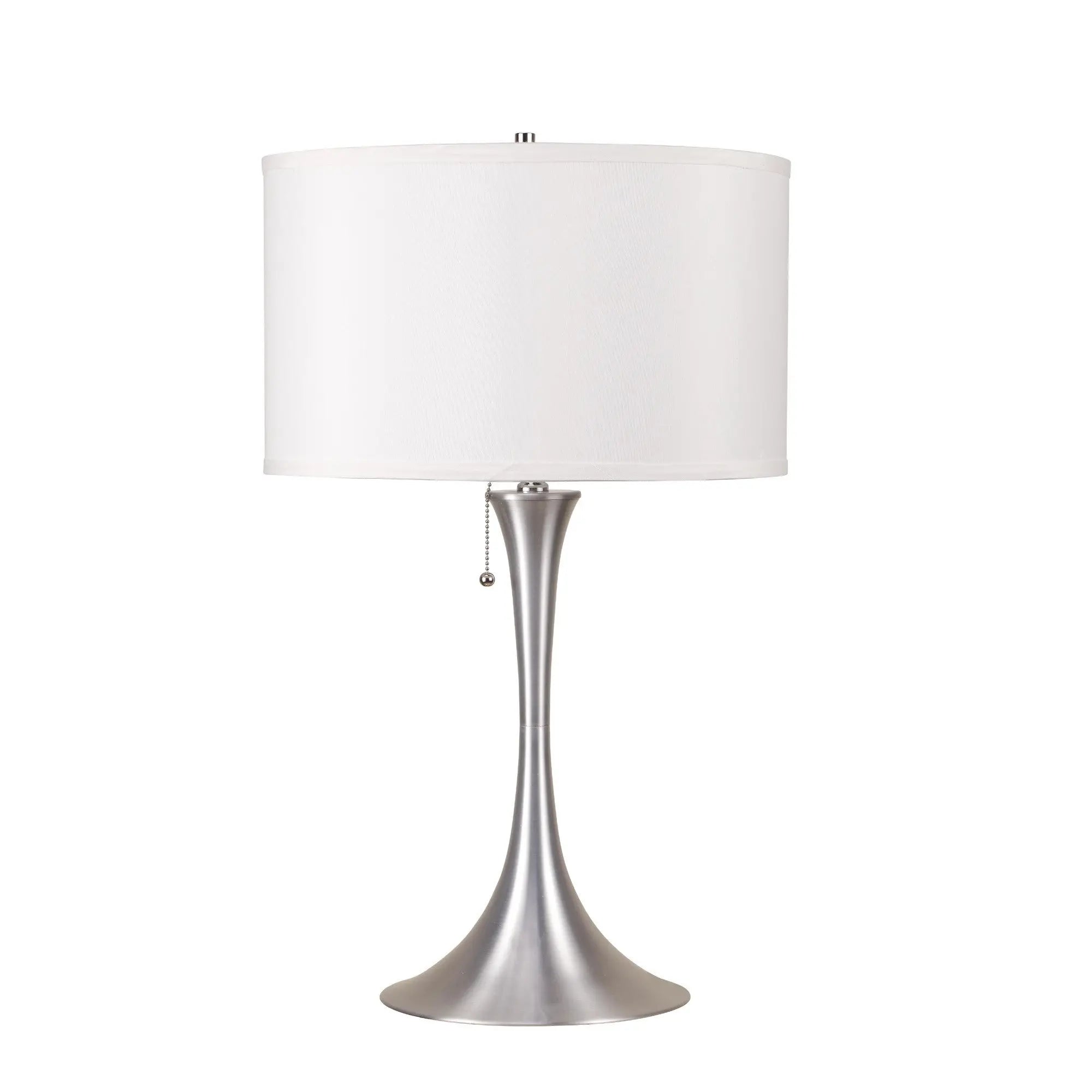 28" Silver Metal Bedside Table Lamp With White Shade Homeroots Lighting