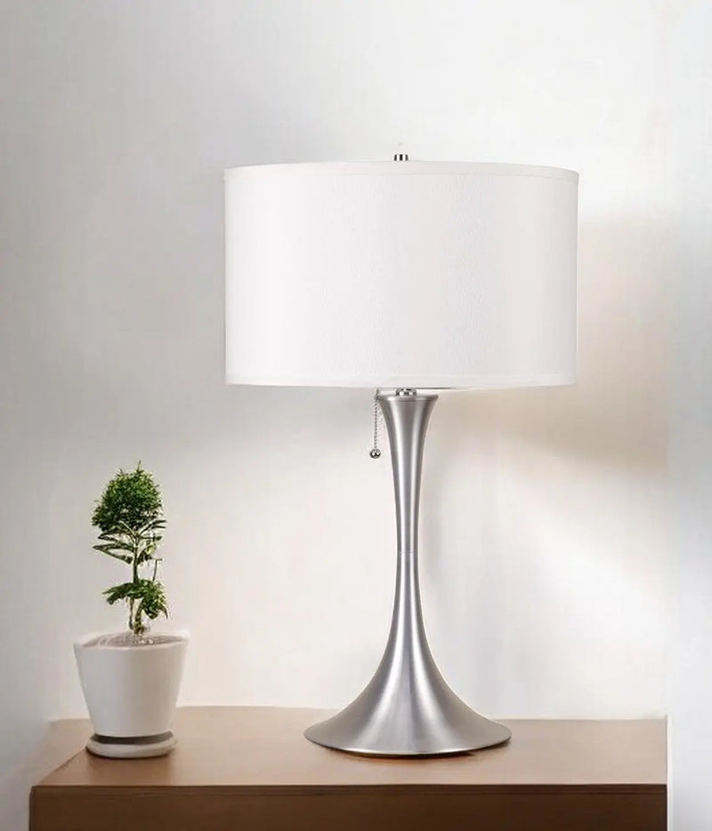 28" Silver Metal Bedside Table Lamp With White Shade Homeroots Lighting