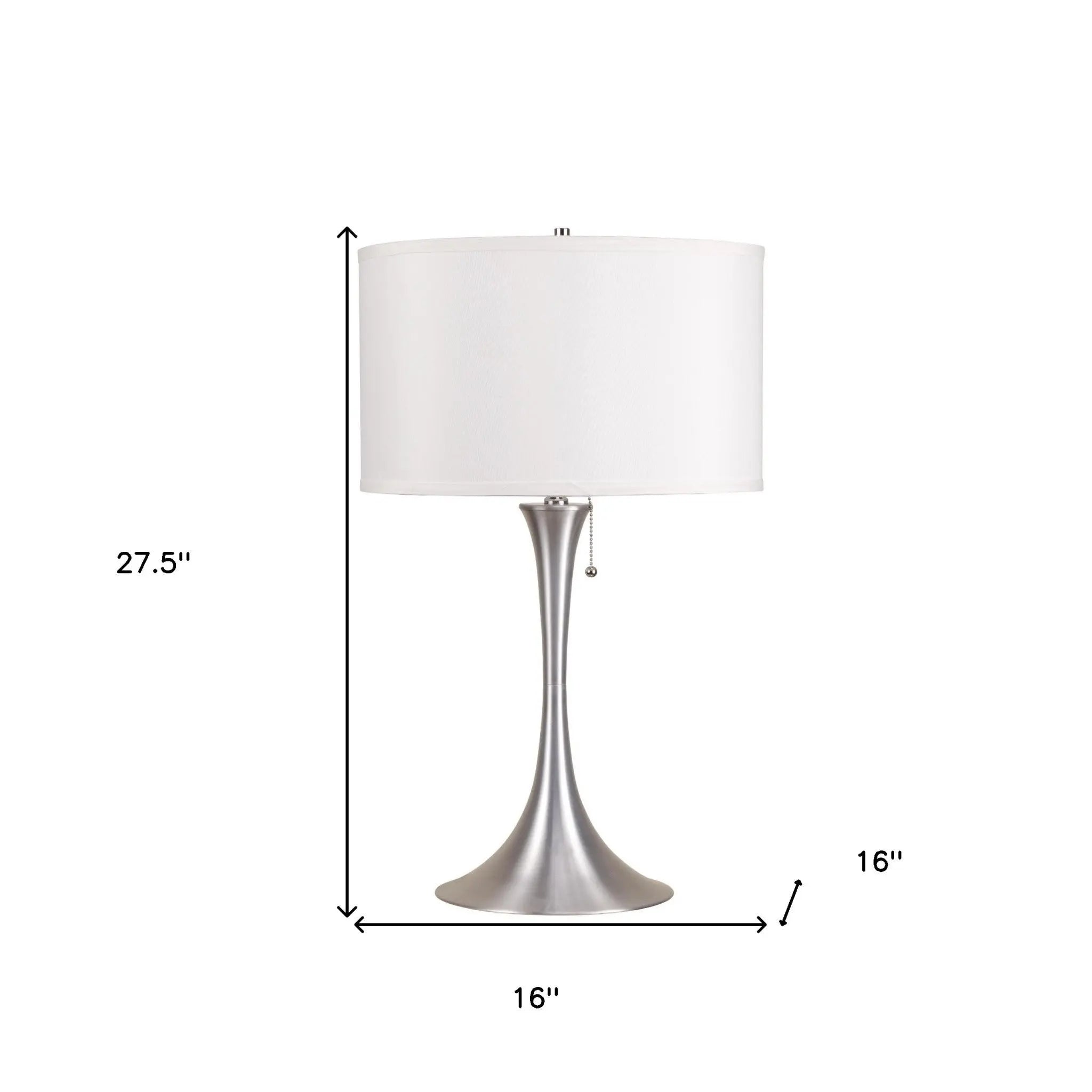 28" Silver Metal Bedside Table Lamp With White Shade Homeroots Lighting