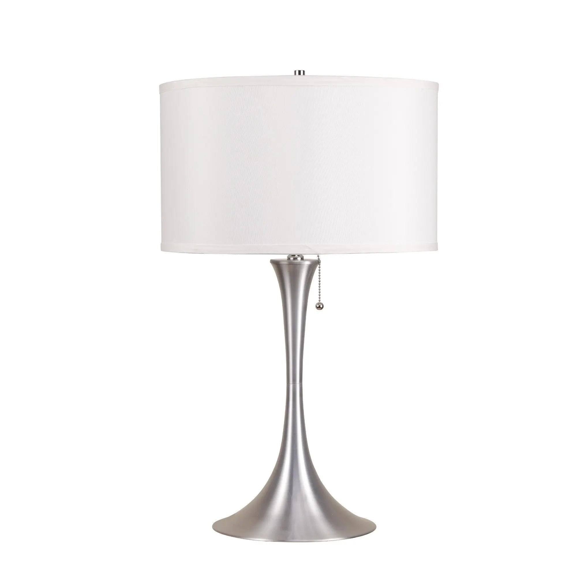 28" Silver Metal Bedside Table Lamp With White Shade Homeroots Lighting