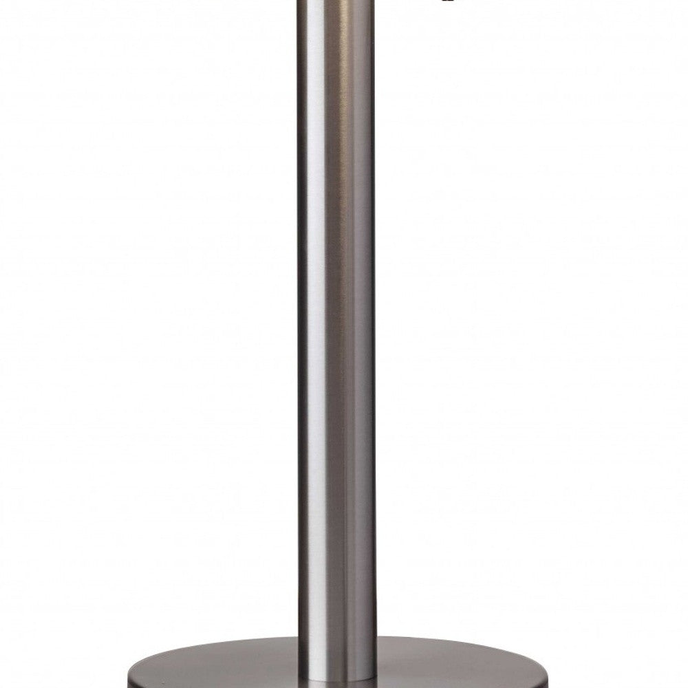 28" Silver Metal Two Light Bedside Table Lamp With White Drum Shade - GreatEagleInc