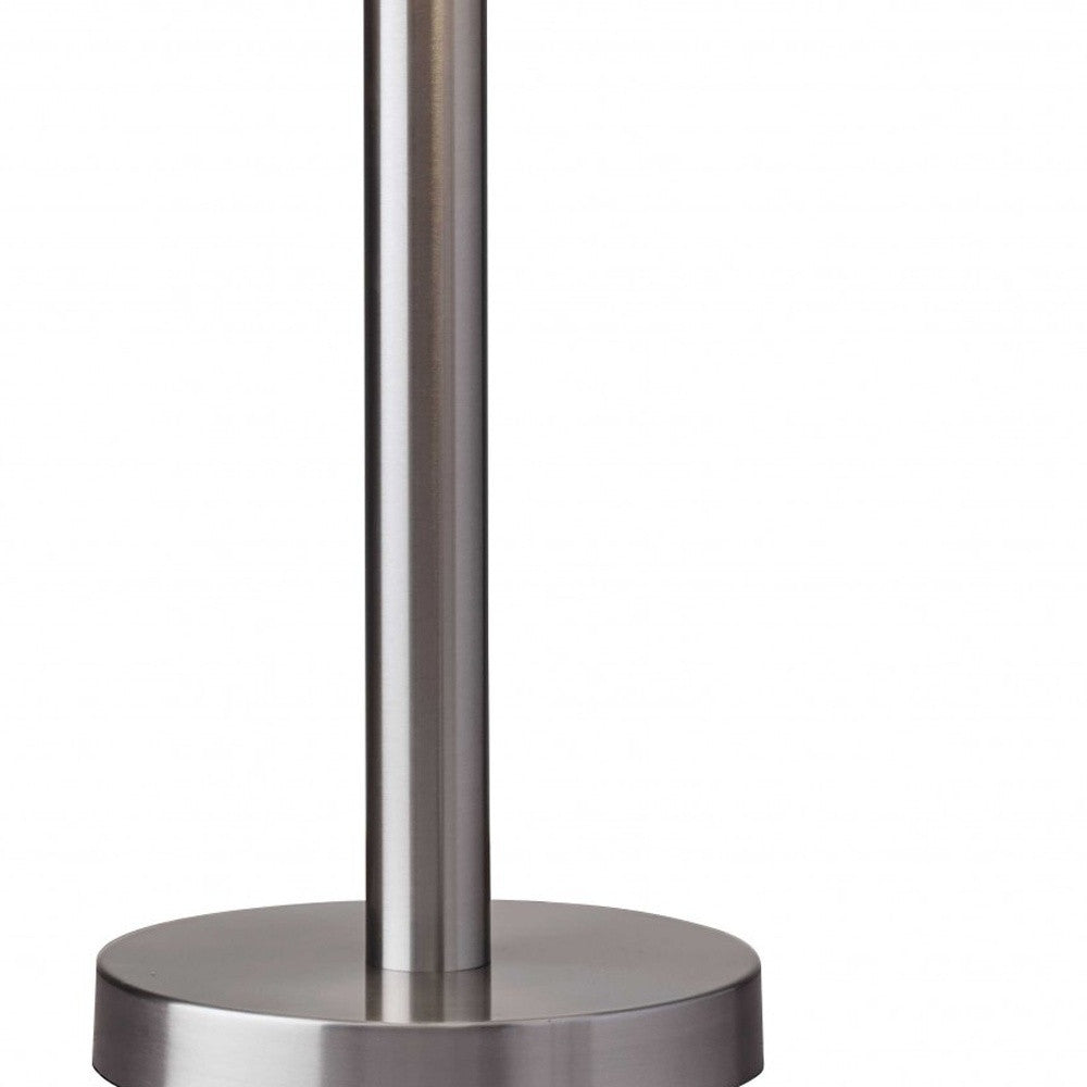 28" Silver Metal Two Light Bedside Table Lamp With White Drum Shade - GreatEagleInc