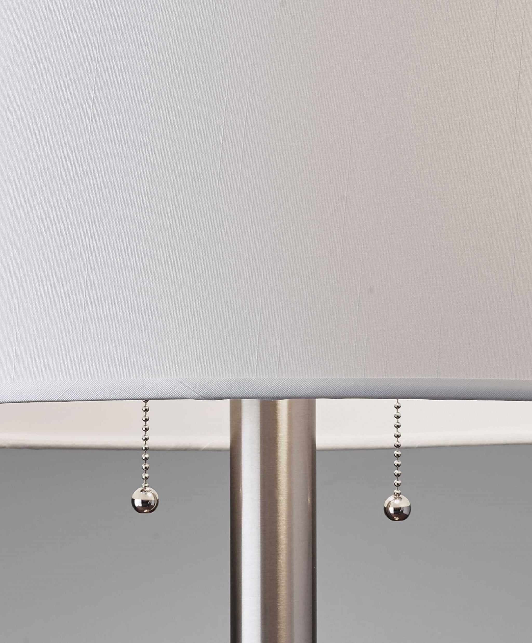 28" Silver Metal Two Light Bedside Table Lamp With White Drum Shade - GreatEagleInc
