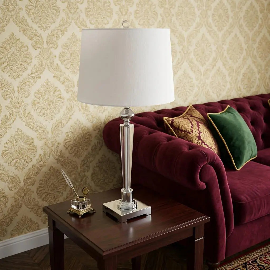 28" Silver Table Lamp With Drum Shade Homeroots Lighting